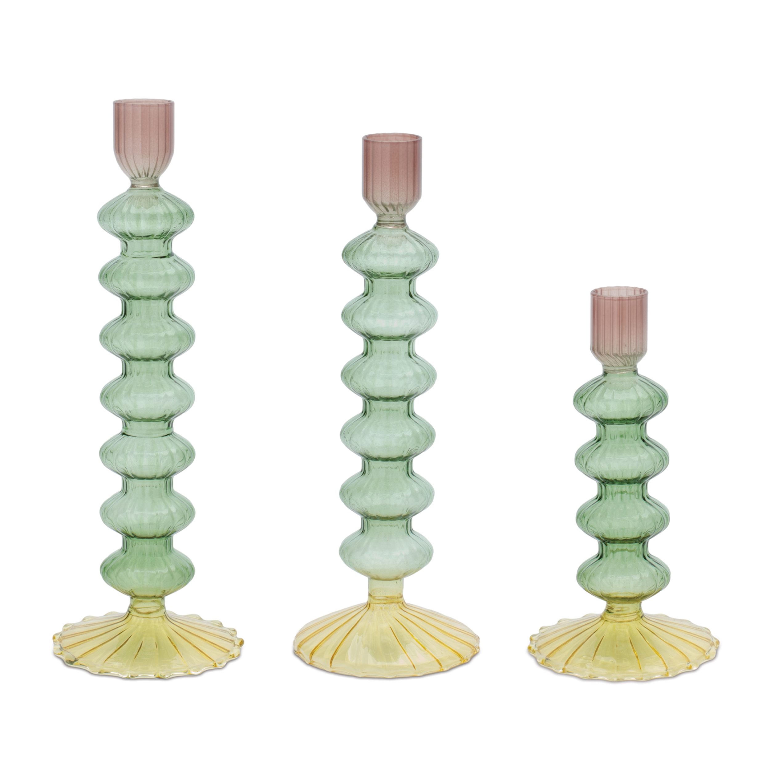 Multicolored glass taper candle holders