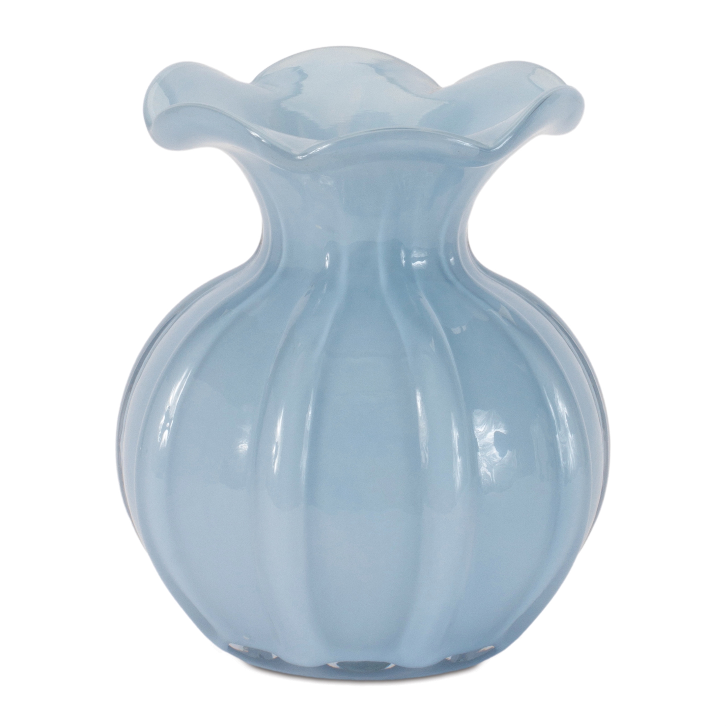 Scalloped ribbed glass vases
