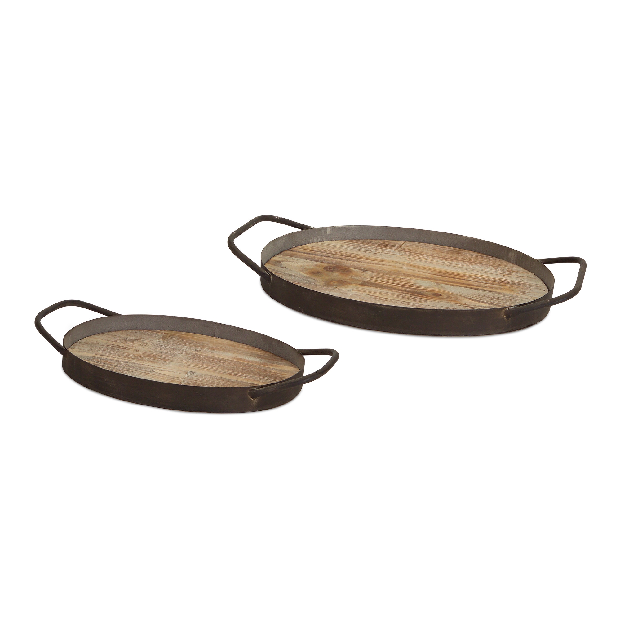 Wood Grain Metal Trays (Set of 2)  14.75