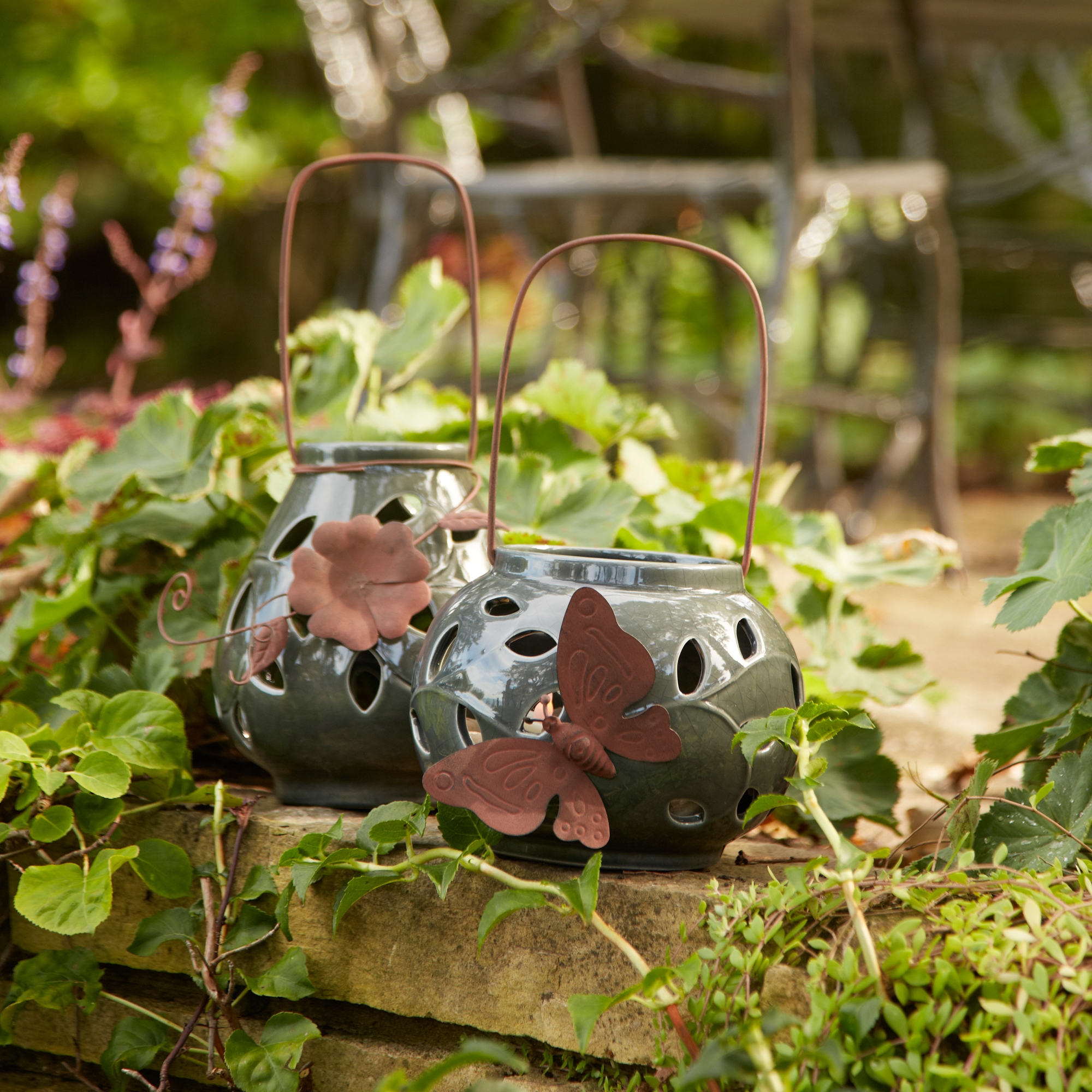 Leaf Pattern Lanterns (Set of 2) 6.25