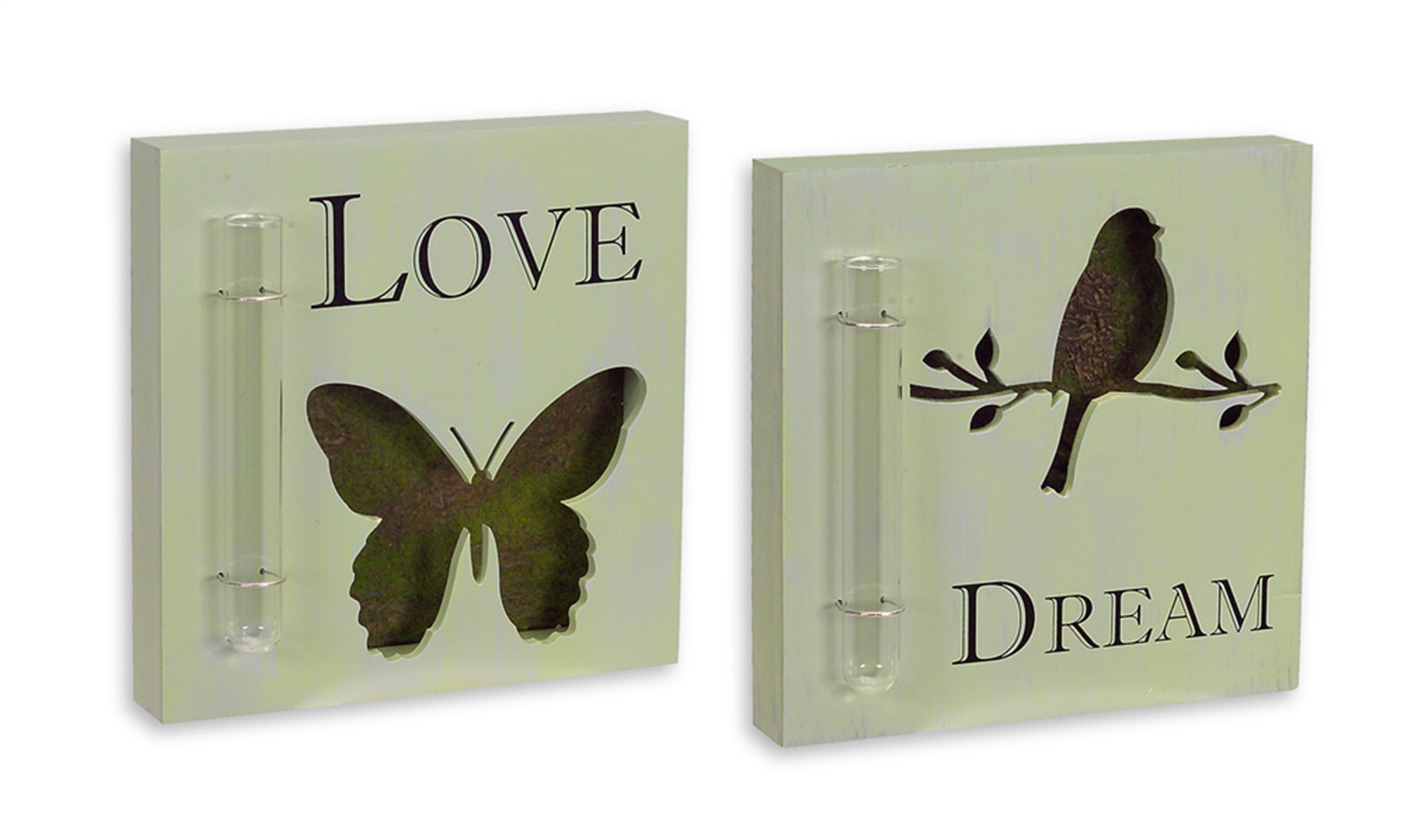 Mossy Cut-Out Wall Plaque w/Tube Vase (Set of 4) 7.75