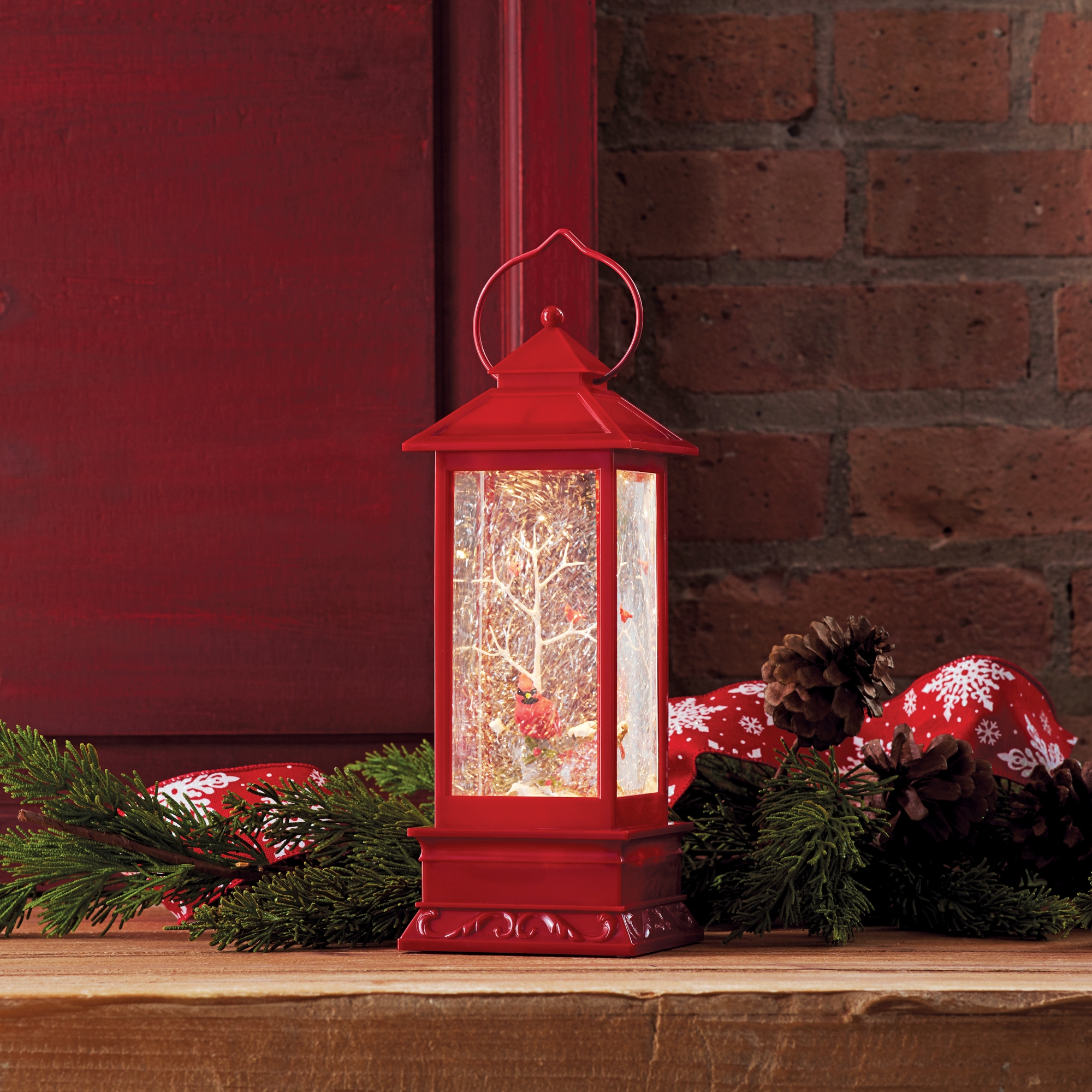 Lighted Snow Globe Cardinals Lantern 4