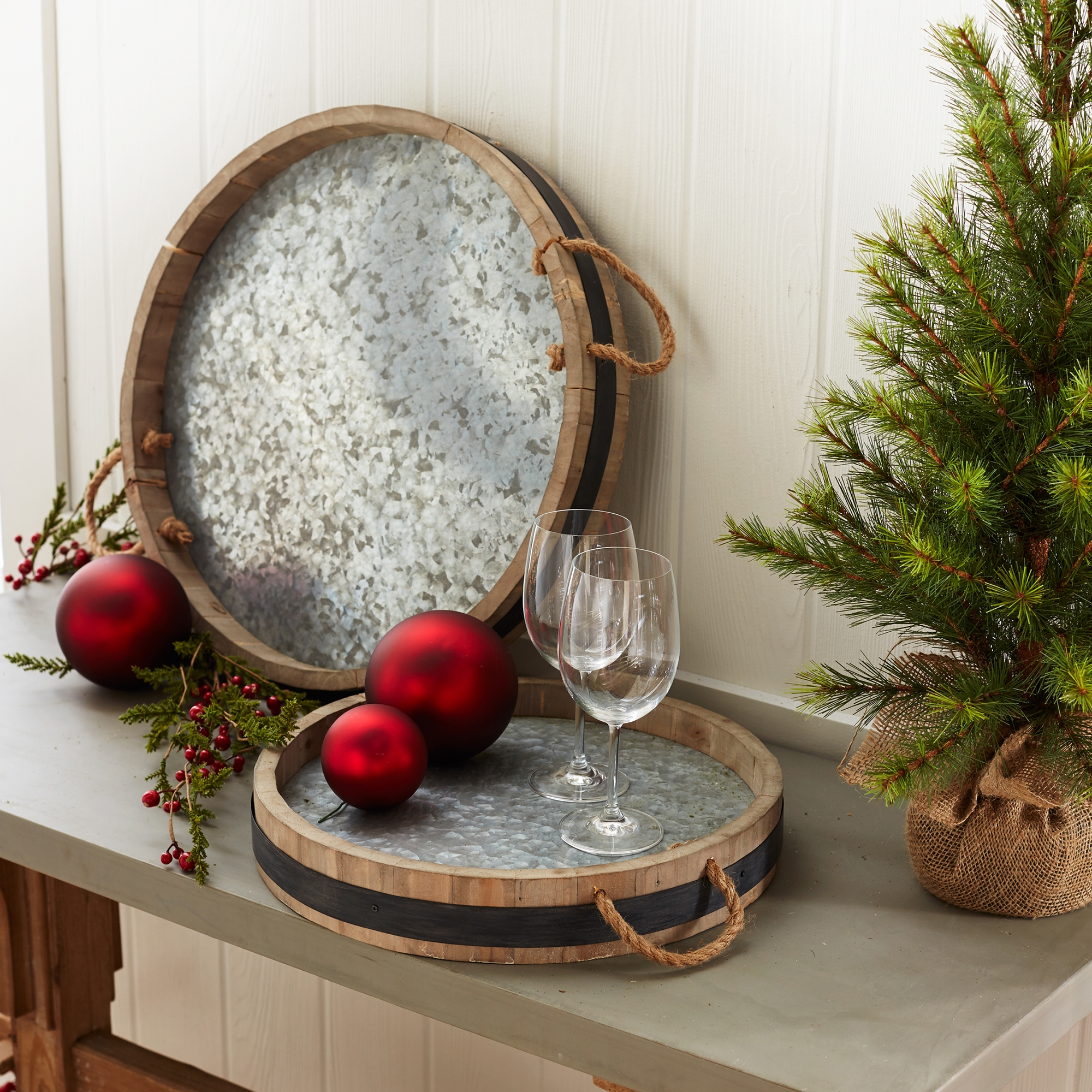 Wine Barrel Tray (Set of 2) 15.5