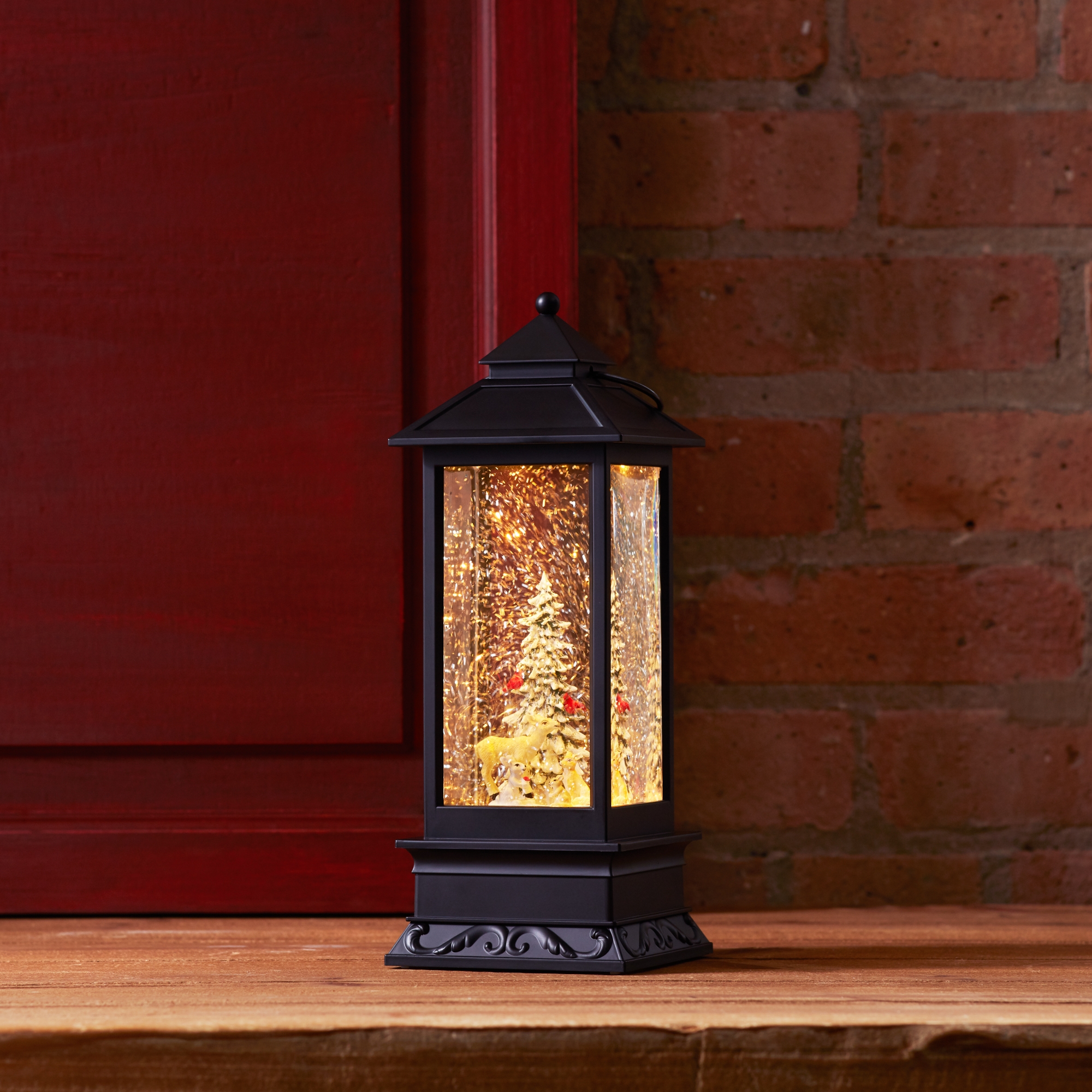 Lantern Snow Globe with Tree and Animals 10.5