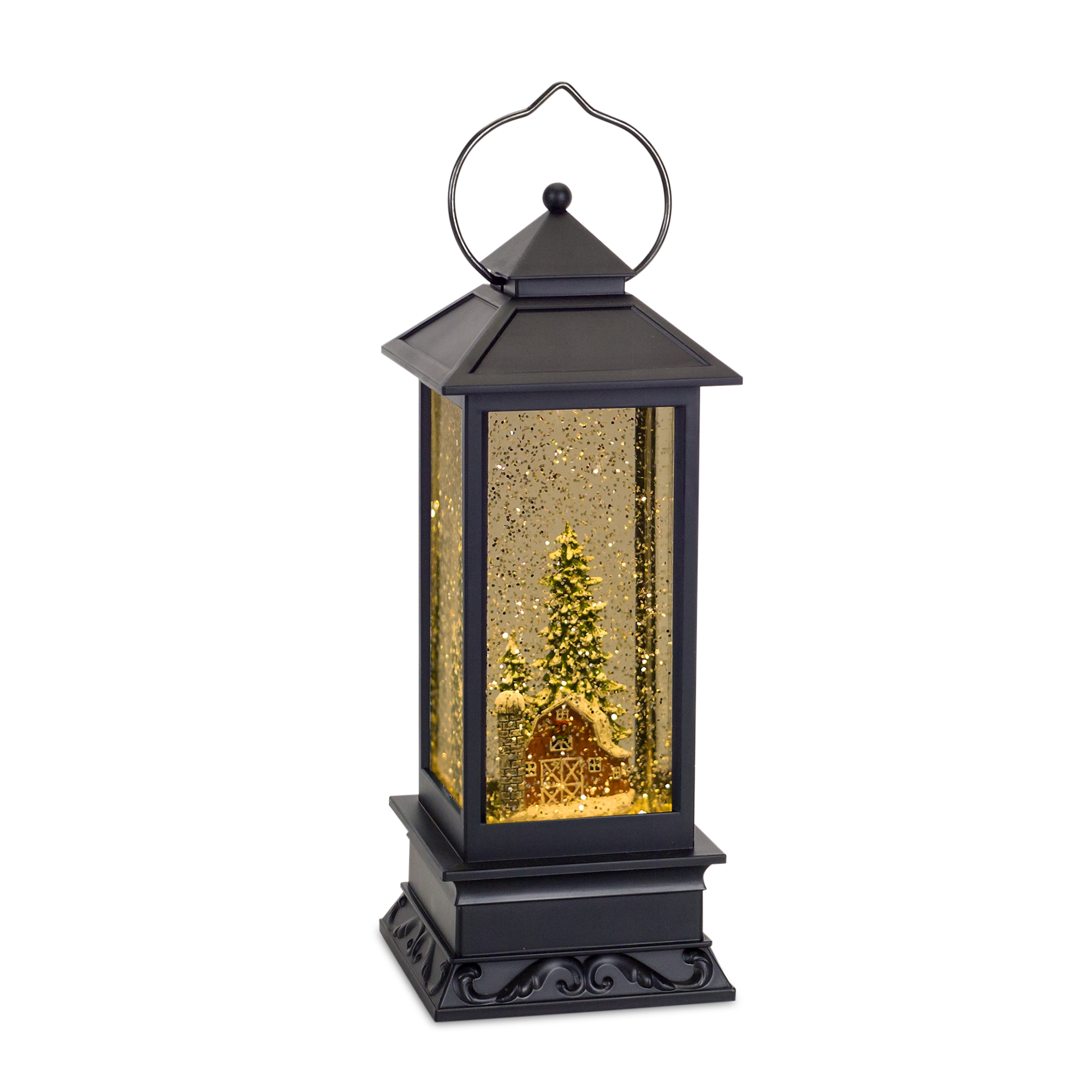 Lantern Snow Globe with Barn 10.5