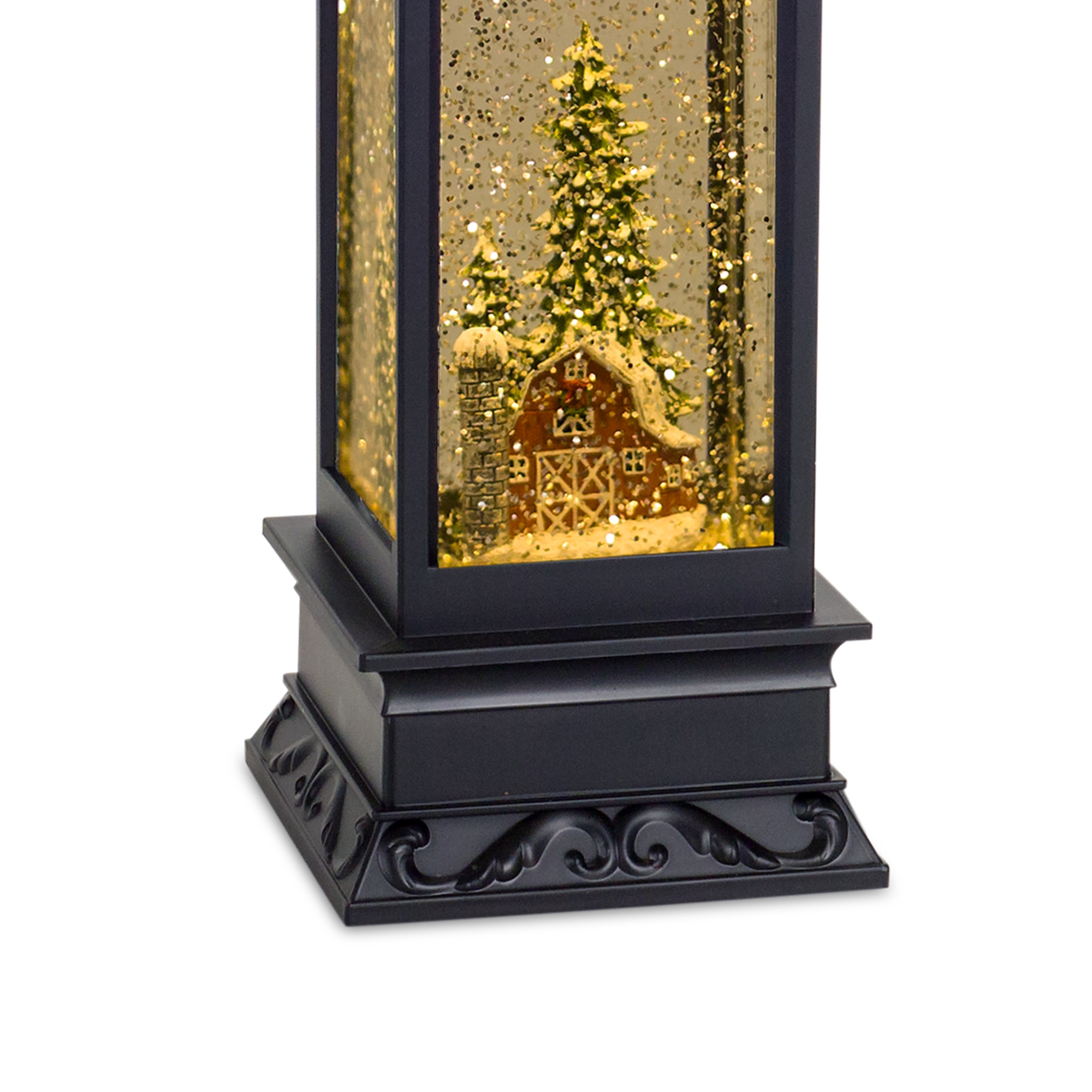 Lantern Snow Globe with Barn 10.5