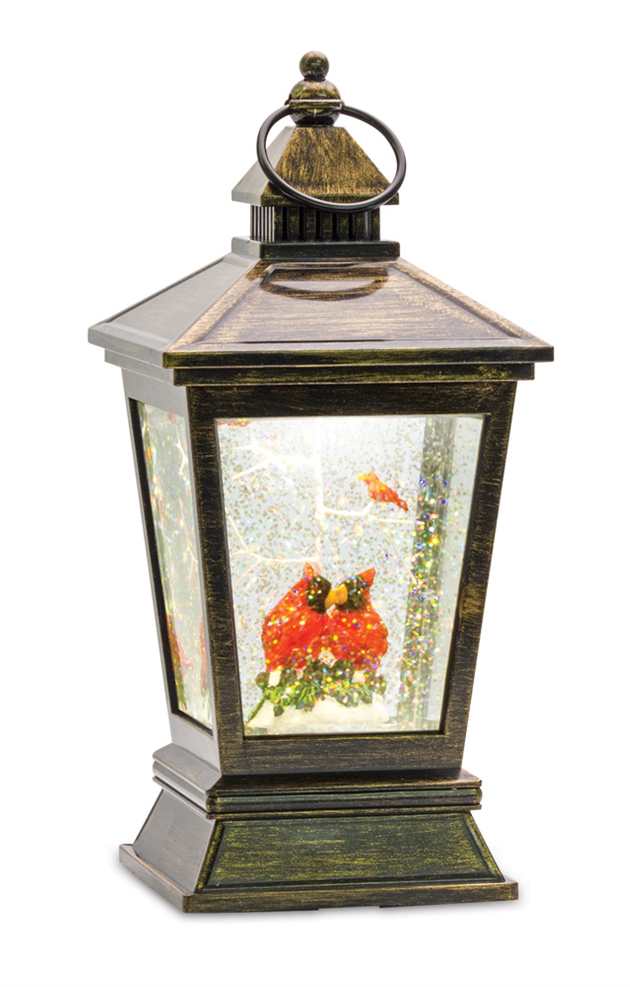 Cardinal Snow Globe Lantern 10.5