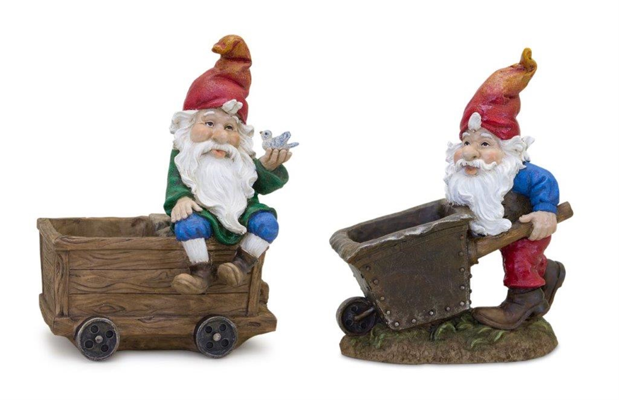 Gnome with Wheelbarrow & Wagon (Set of 2) 7