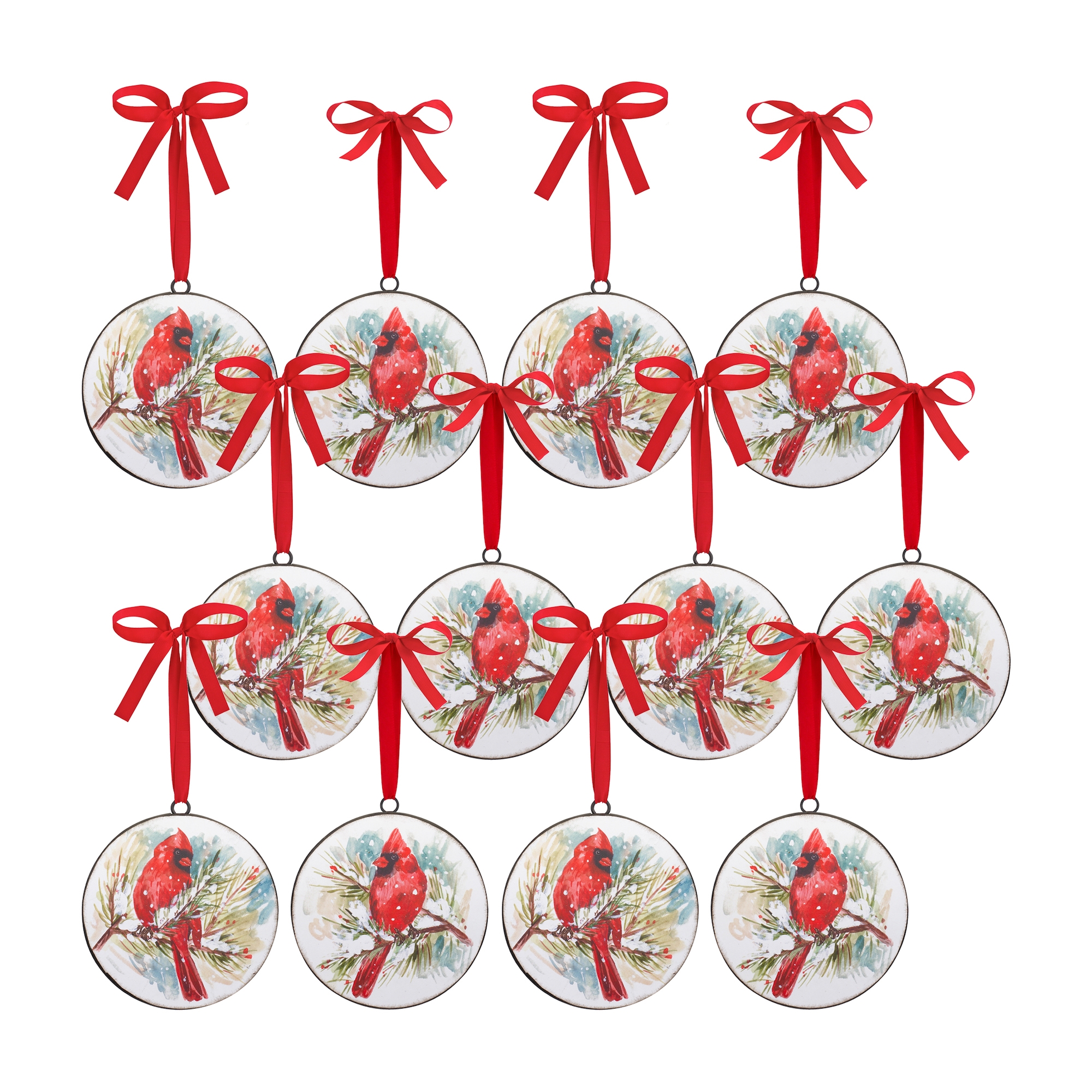 Cardinal and Pine Ornament (Set of 12) 5.75