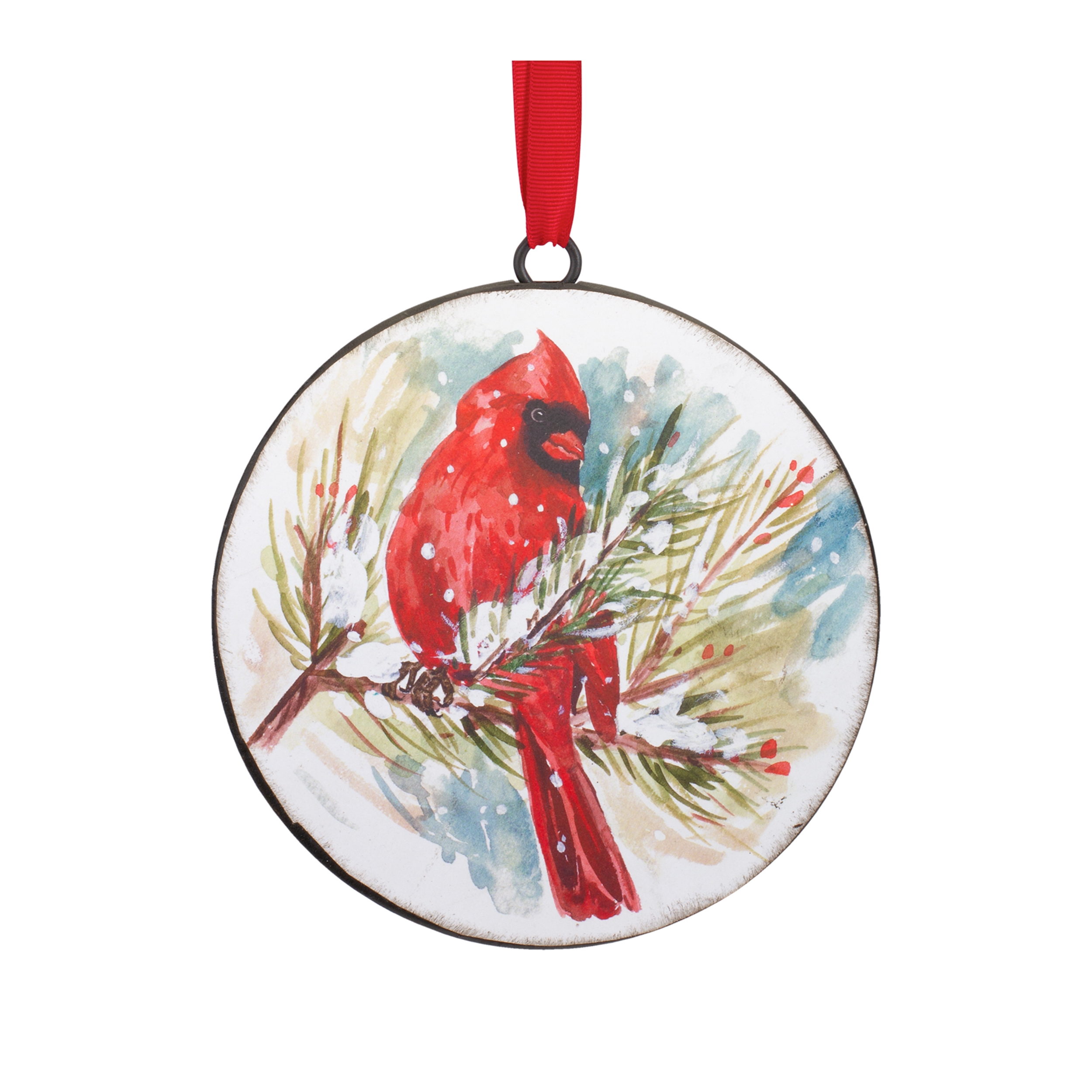Cardinal and Pine Ornament (Set of 12) 5.75