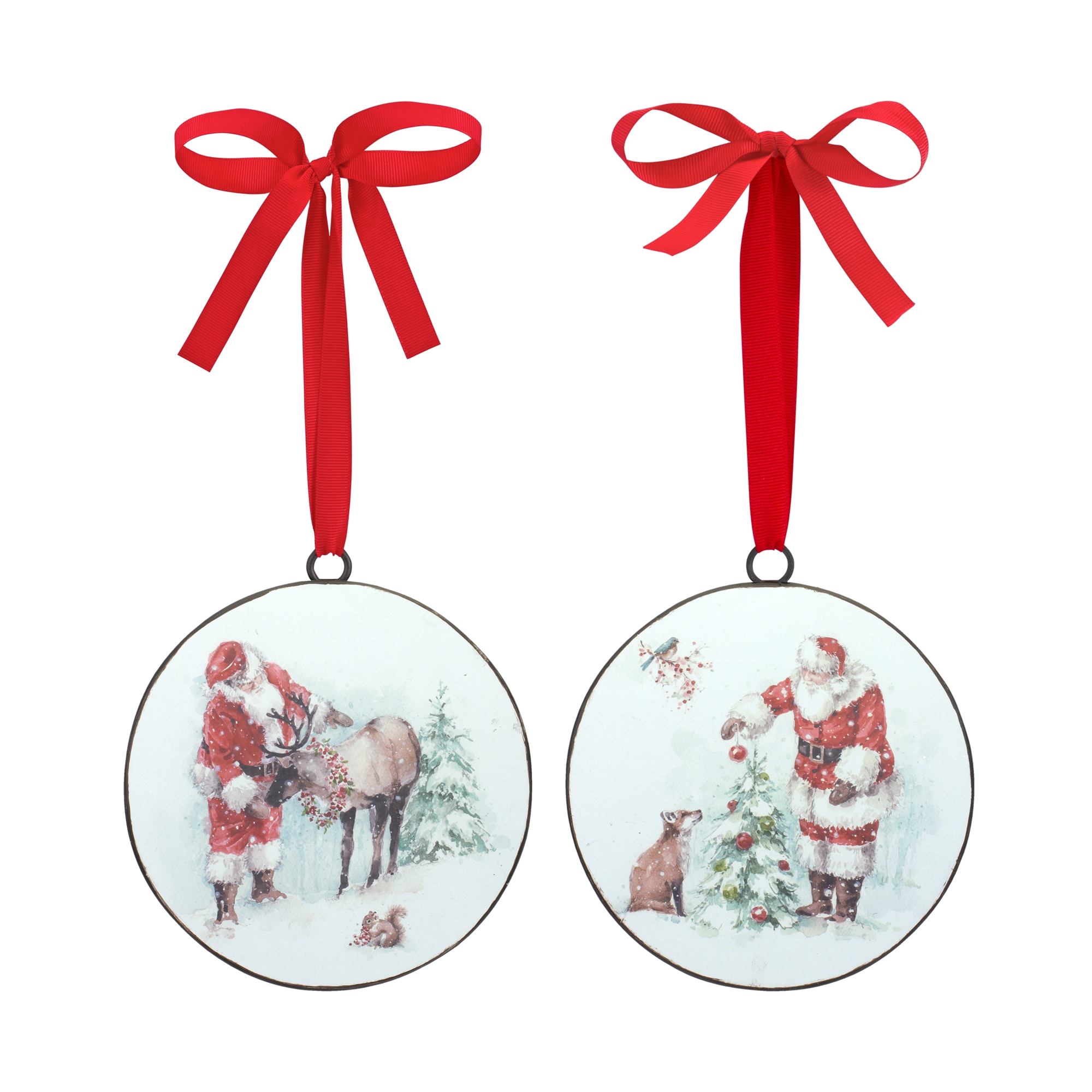 Santa and Animal Disc Ornament (Set of 12) 5.75