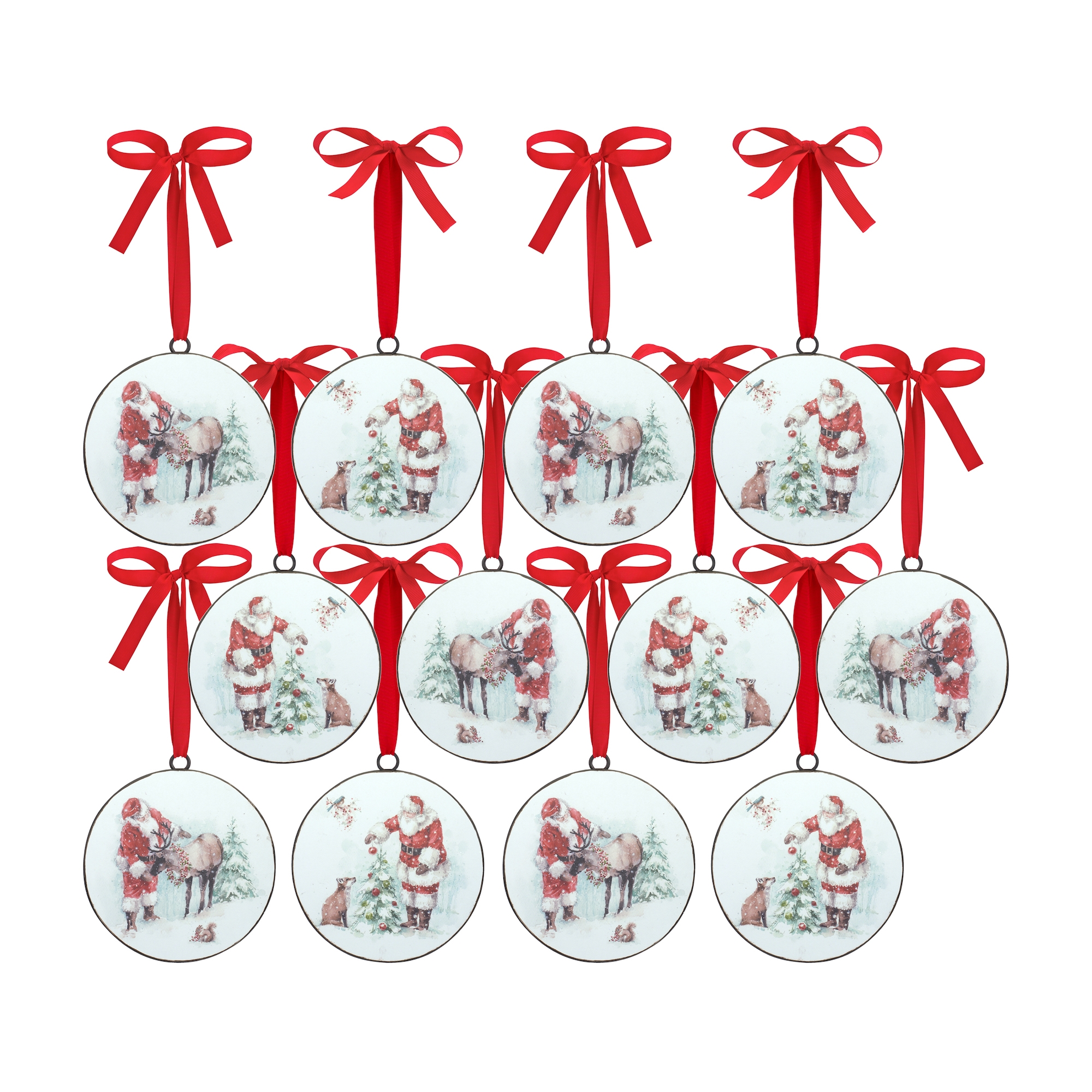Santa and Animal Disc Ornament (Set of 12) 5.75