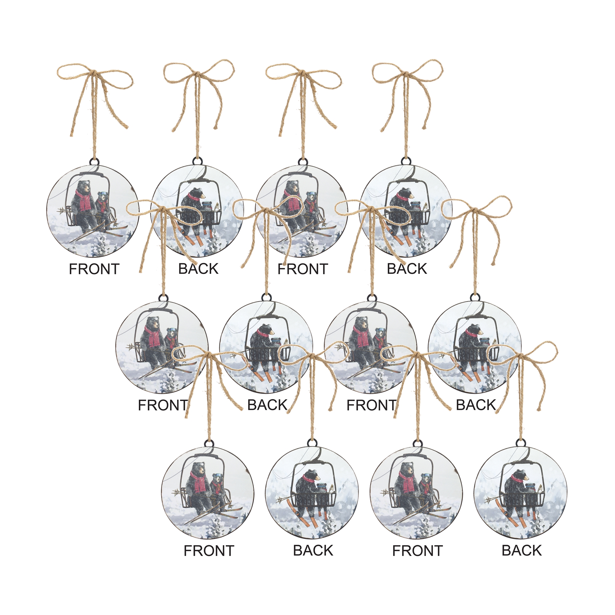 Bears on Ski Lift Ornament (Set of 12) 5.75