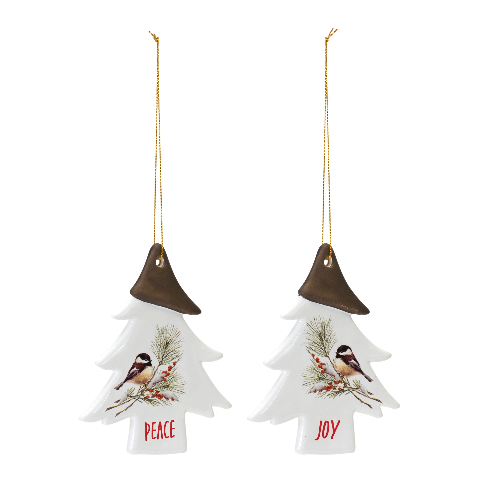 Chickadee Joy and Peace Tree Ornament (Set of 12) 4.75