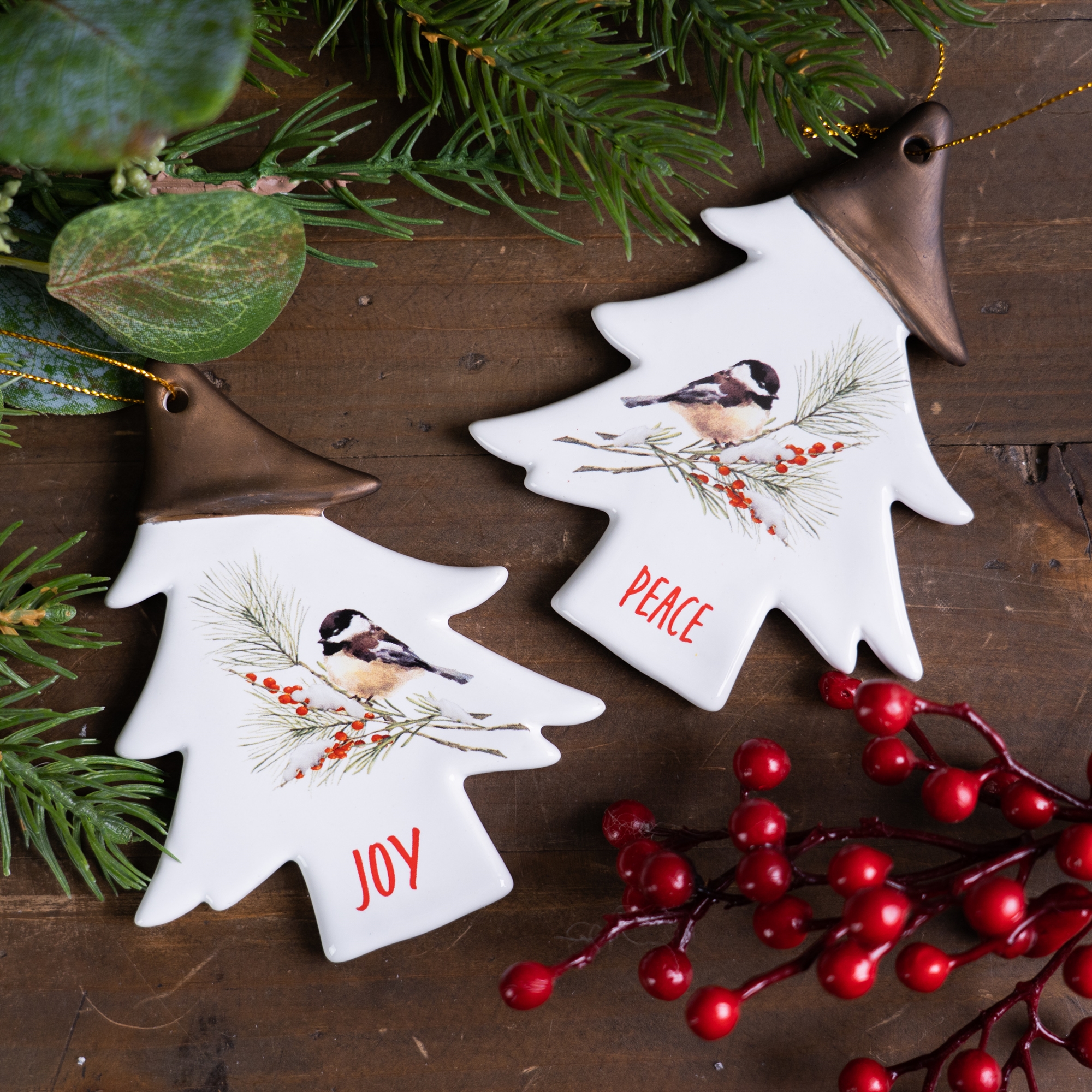 Chickadee Joy and Peace Tree Ornament (Set of 12) 4.75