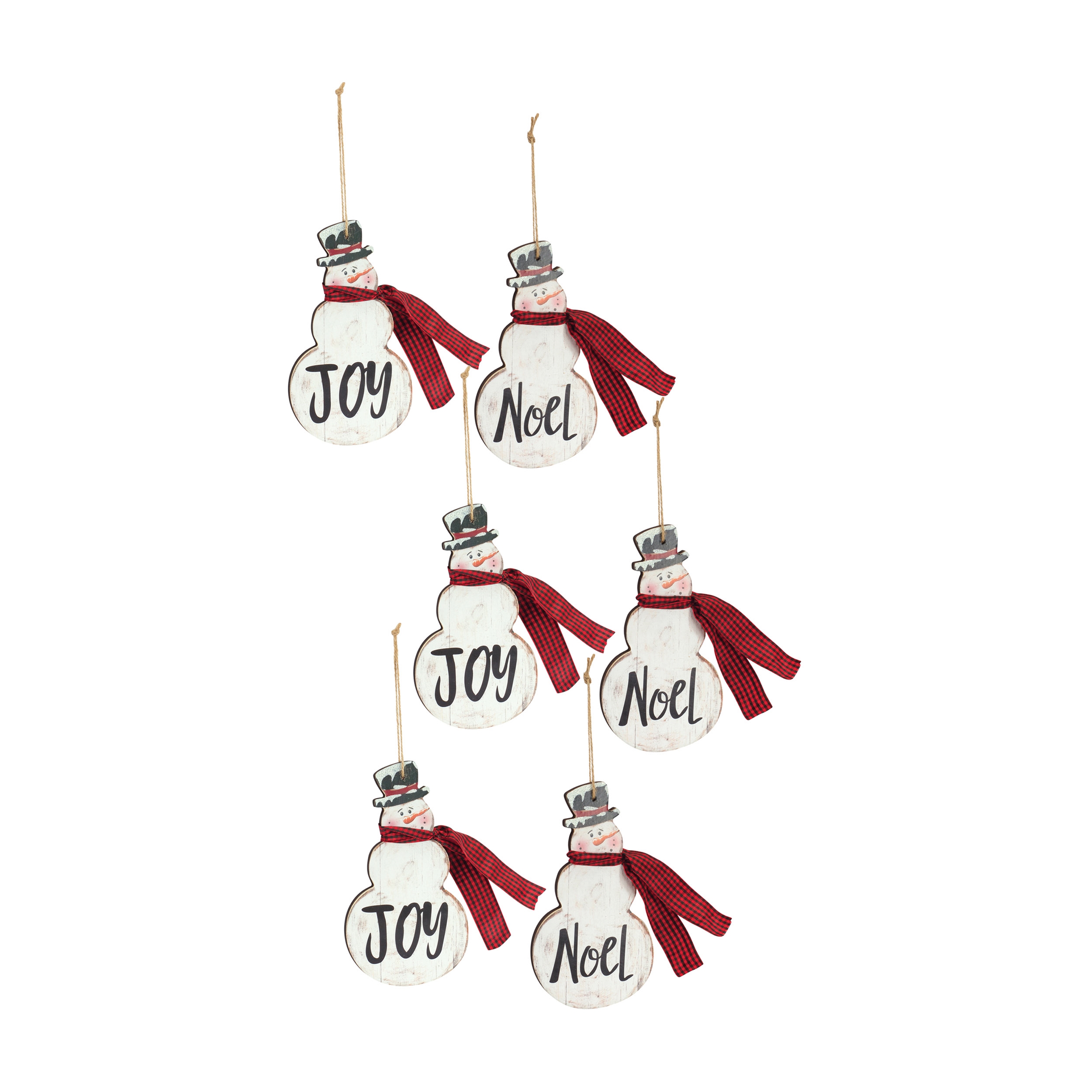 Joy and Noel Snowman Ornament (Set of 6) 7.25