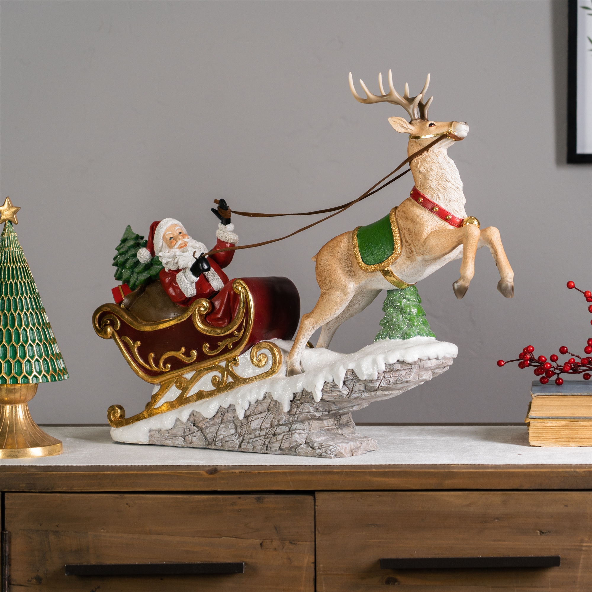 Santa in Sleigh w/Deer 21.5