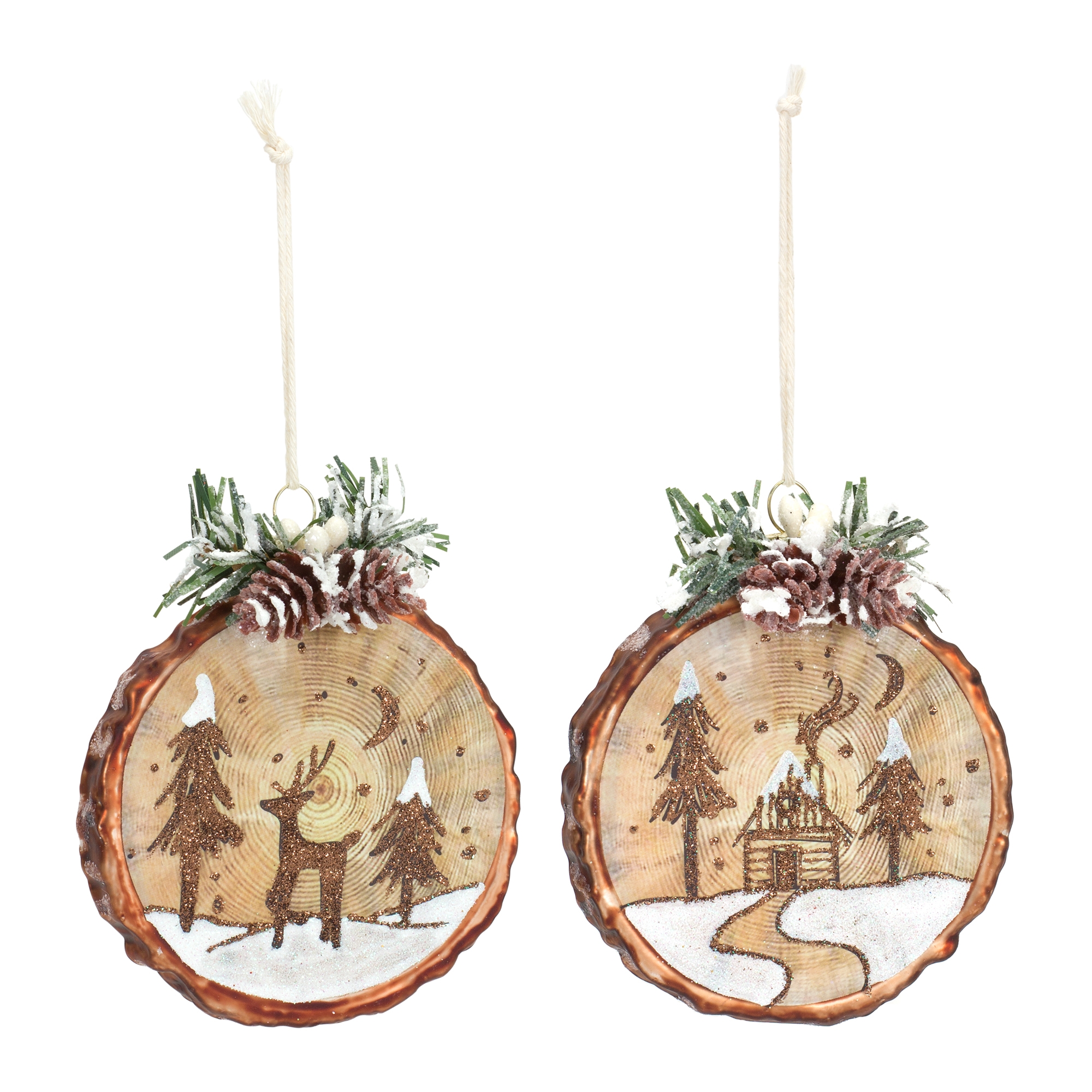Cabin and Deer Ornament (Set of 6) 4.5