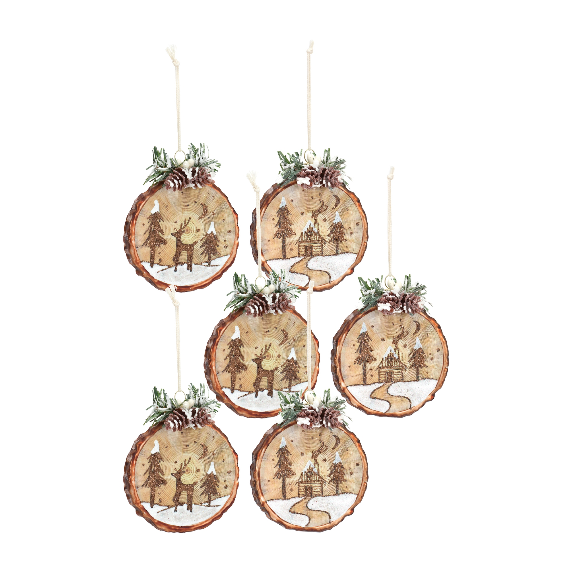 Cabin and Deer Ornament (Set of 6) 4.5