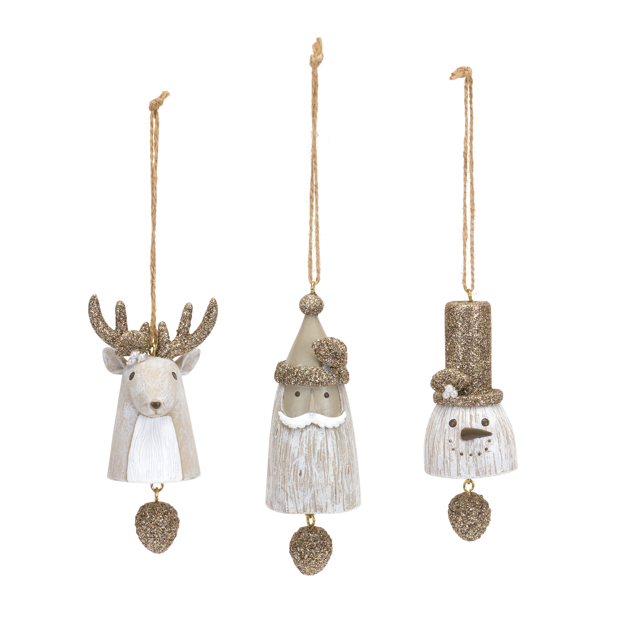 Santa/Snowman/Deer Bell Ornament (Set of 6) 4.25