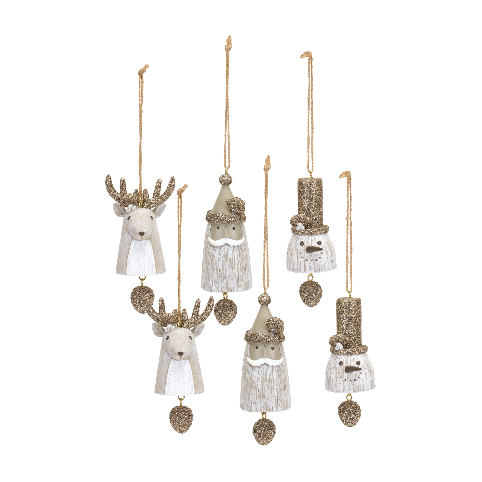 Santa/Snowman/Deer Bell Ornament (Set of 6) 4.25