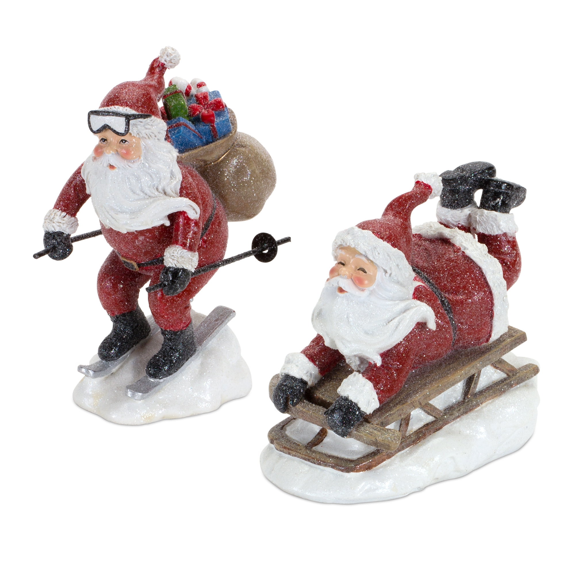 Santa on Skis and Santa on Sled (Set of 2) 4.75