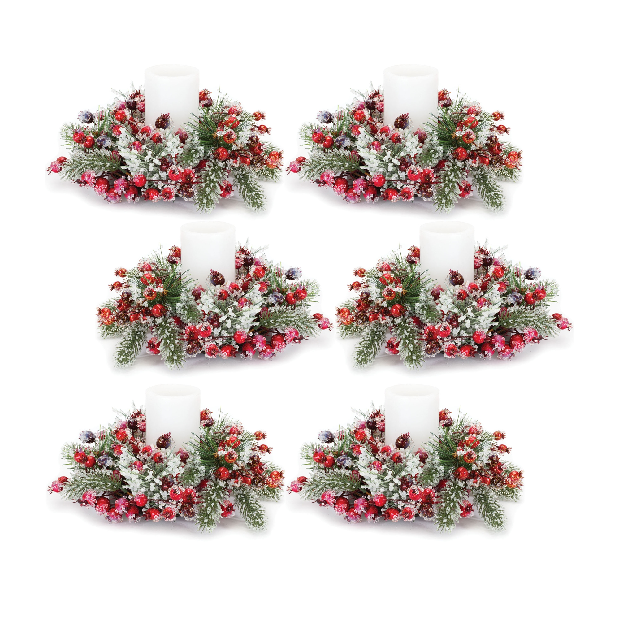 Iced Pine and Berry Candle Ring (Set of 6) 12