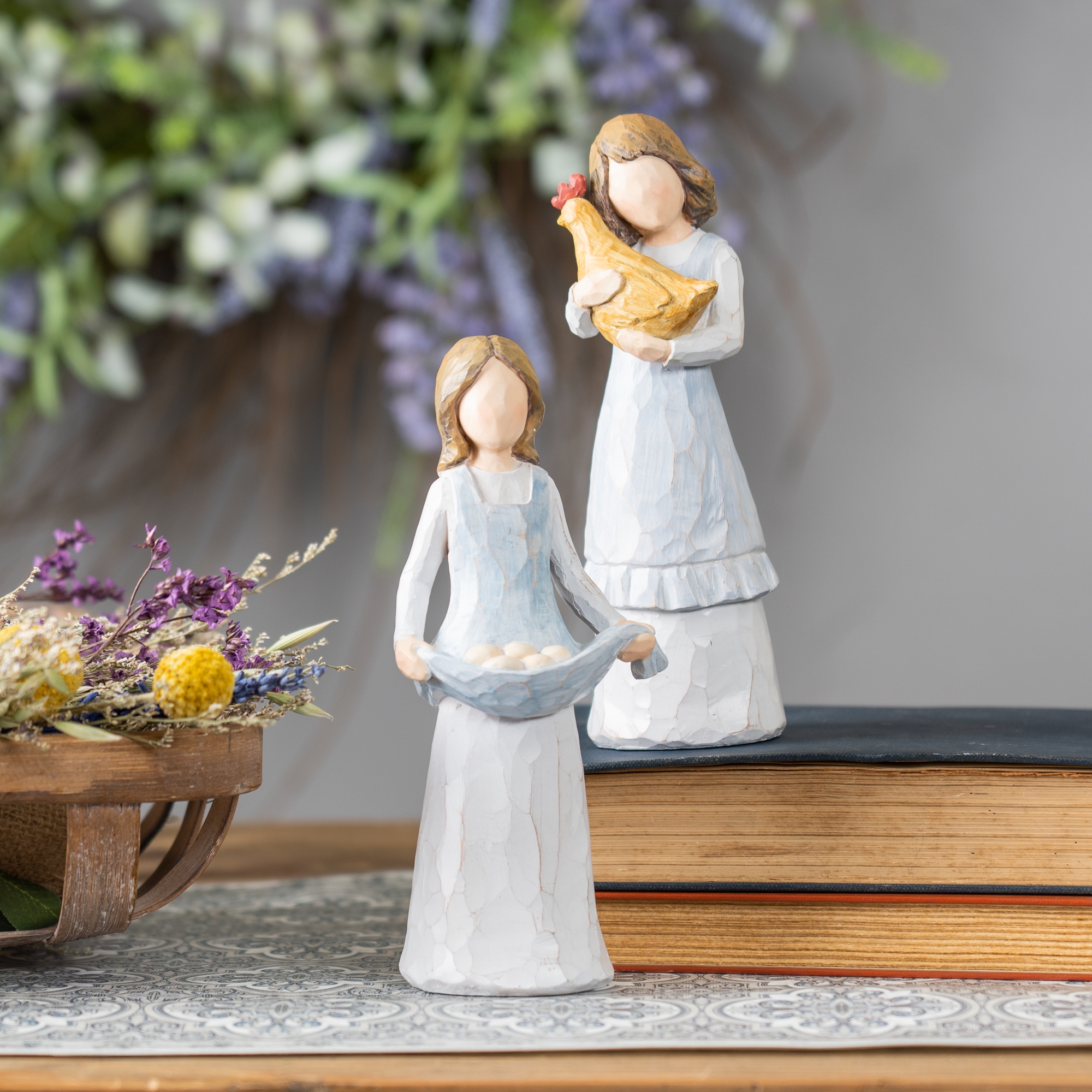 Girl with Chicken and Eggs (Set of 2) 7.25