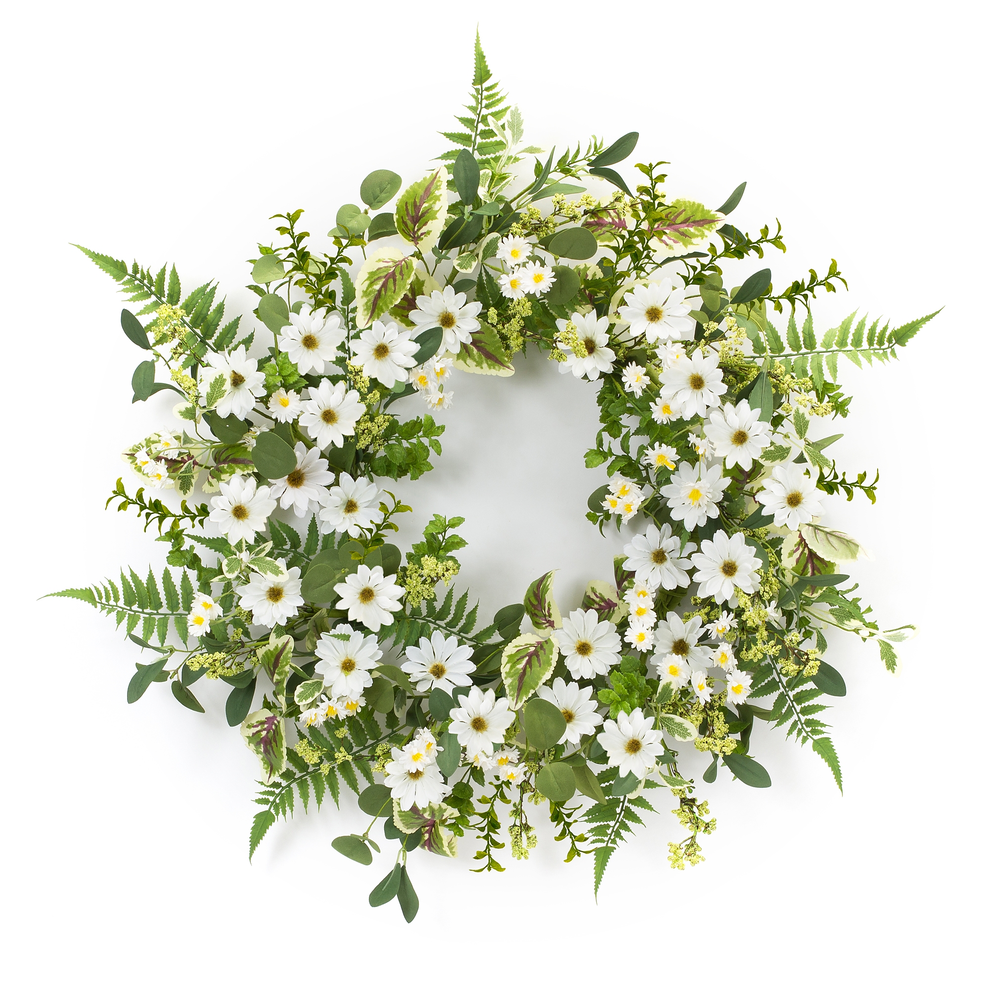 Mixed Foliage and Daisy Wreath 22.5