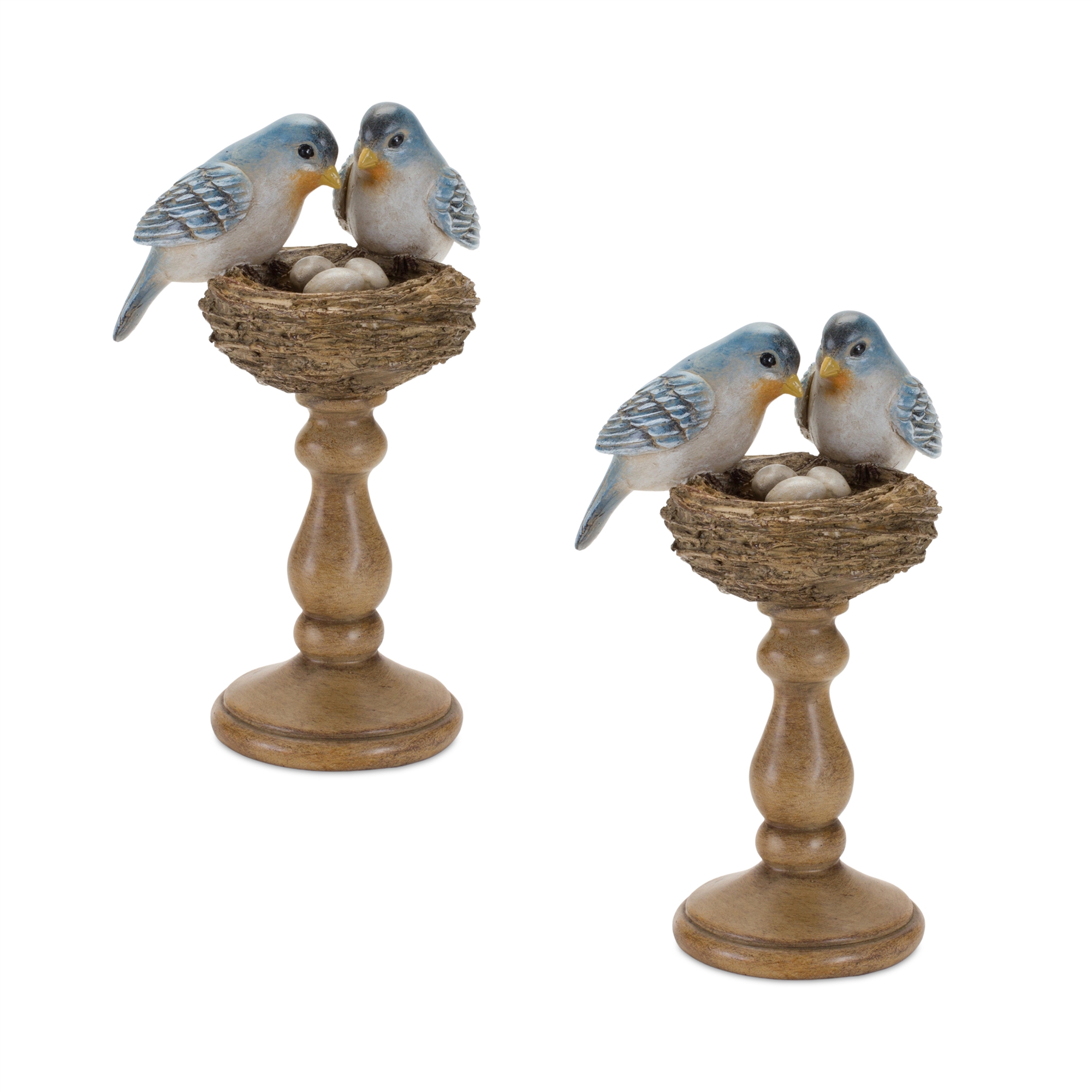 Birds with Nest on Pedestal (Set of 2) 8.5