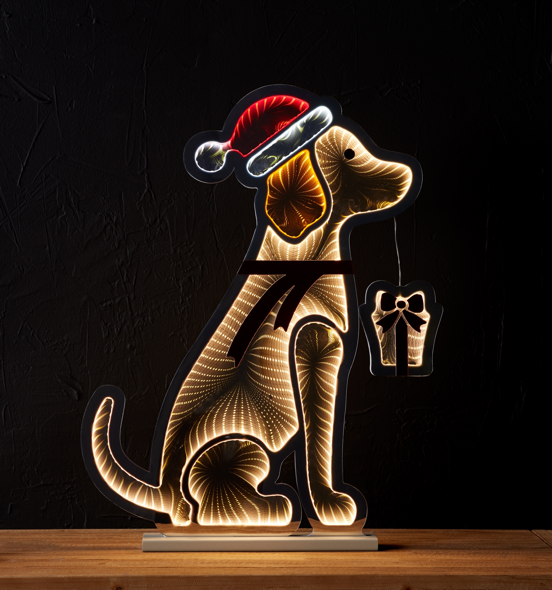 Dog w/Santa Hat & Present Infinity Light 23
