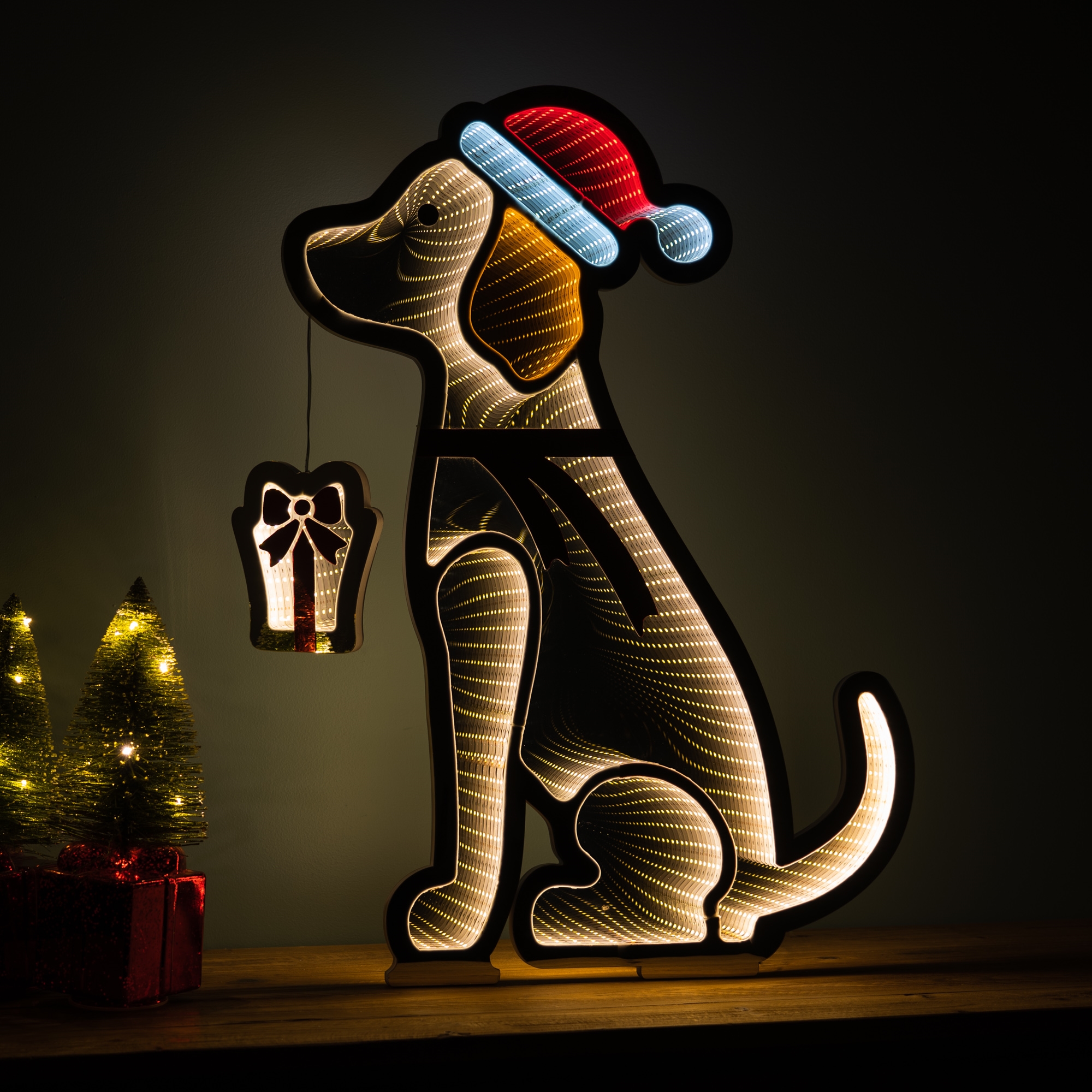 Dog w/Santa Hat & Present Infinity Light 23