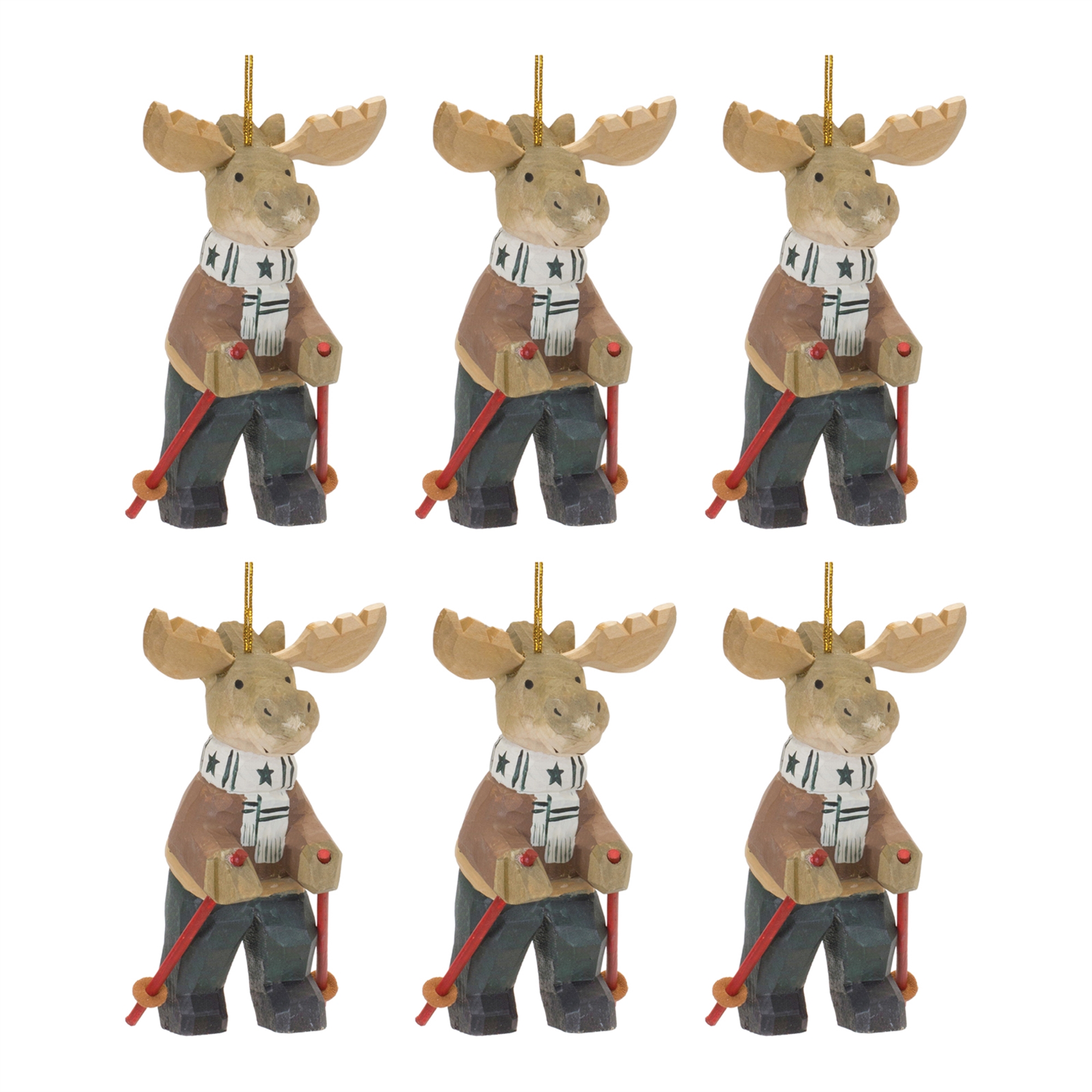 Moose w/Ski Poles Ornament (Set of 6) 5.5
