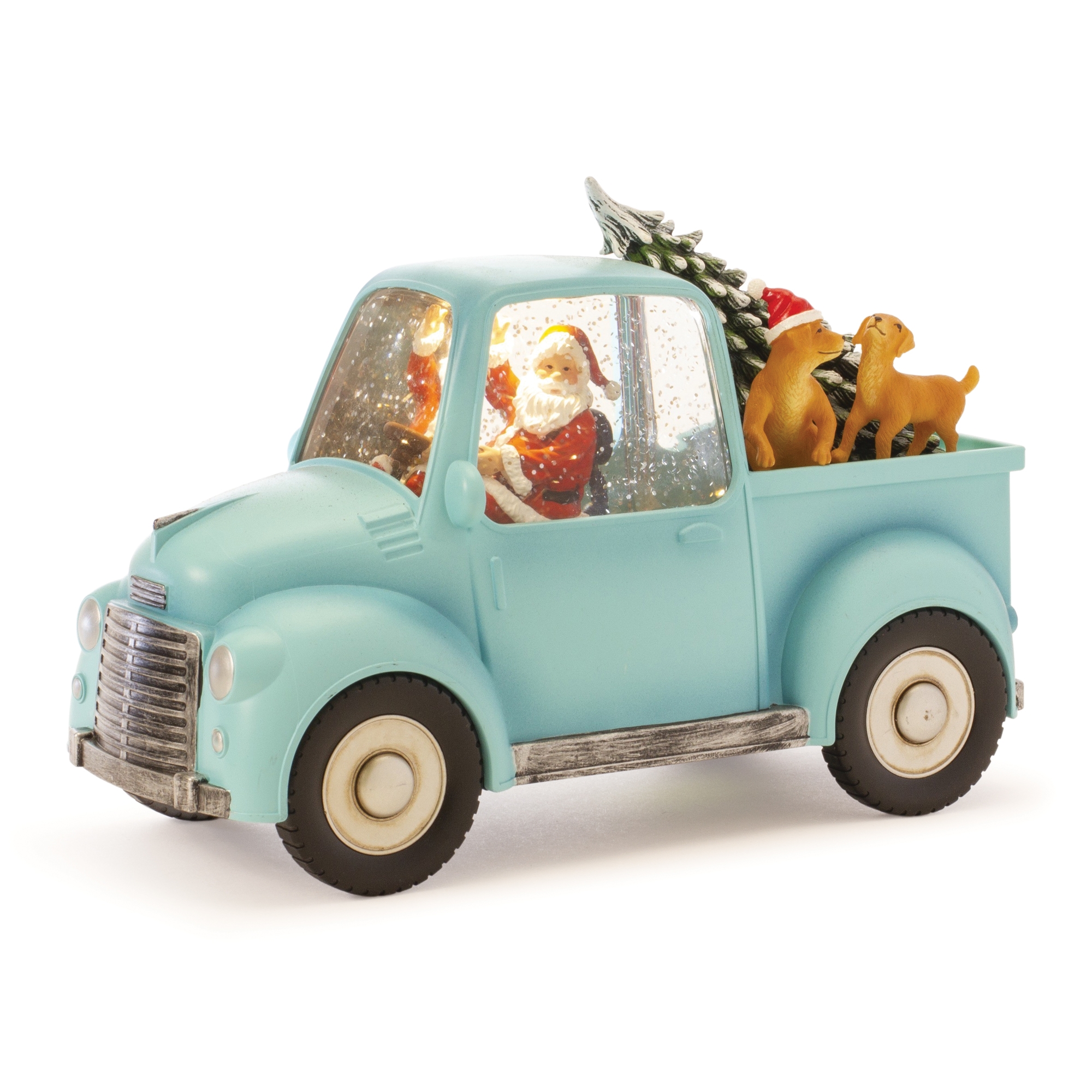 Snow Globe Santa In Truck w/Dogs 8.75