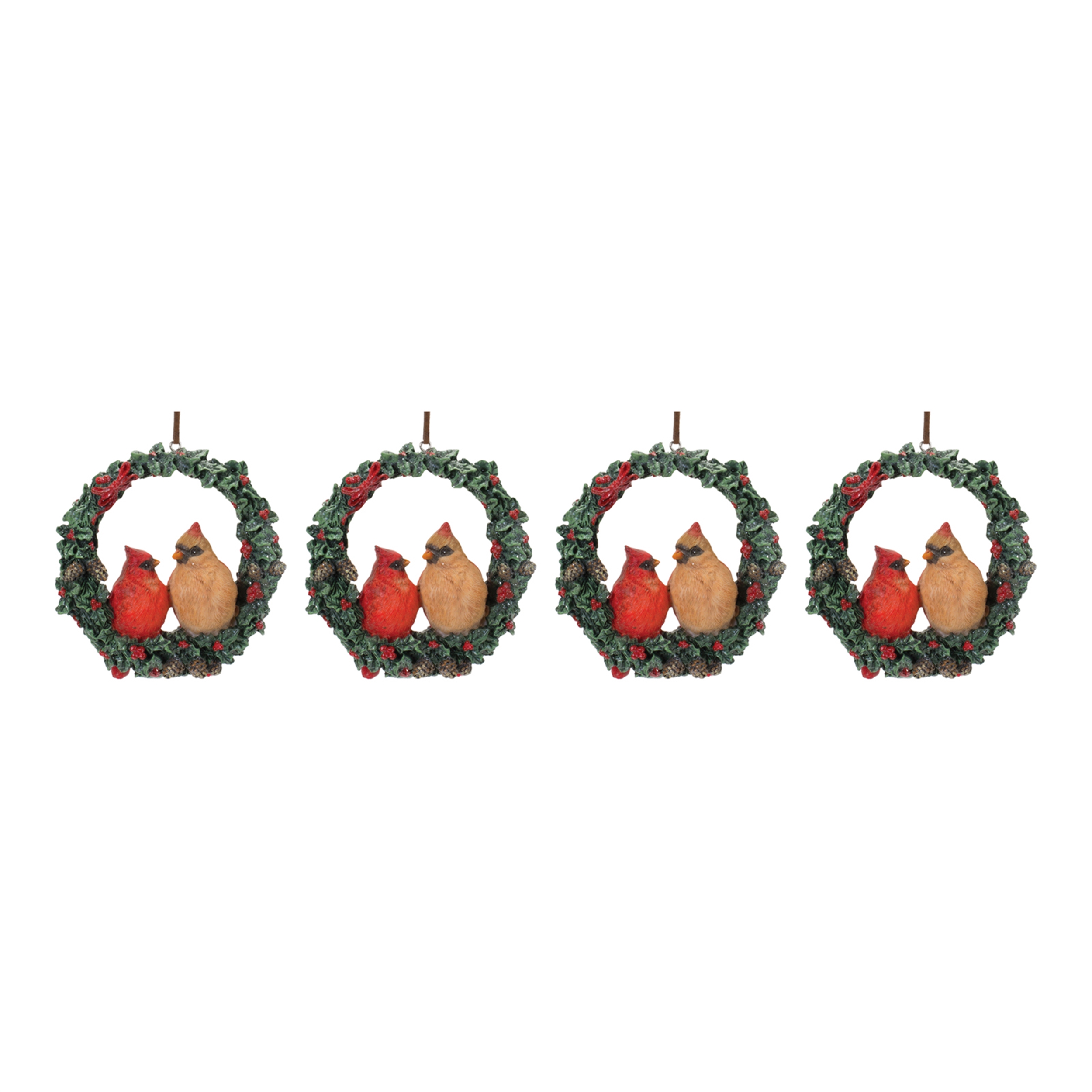 Cardinal Wreath Ornament (Set of 4) 4.5
