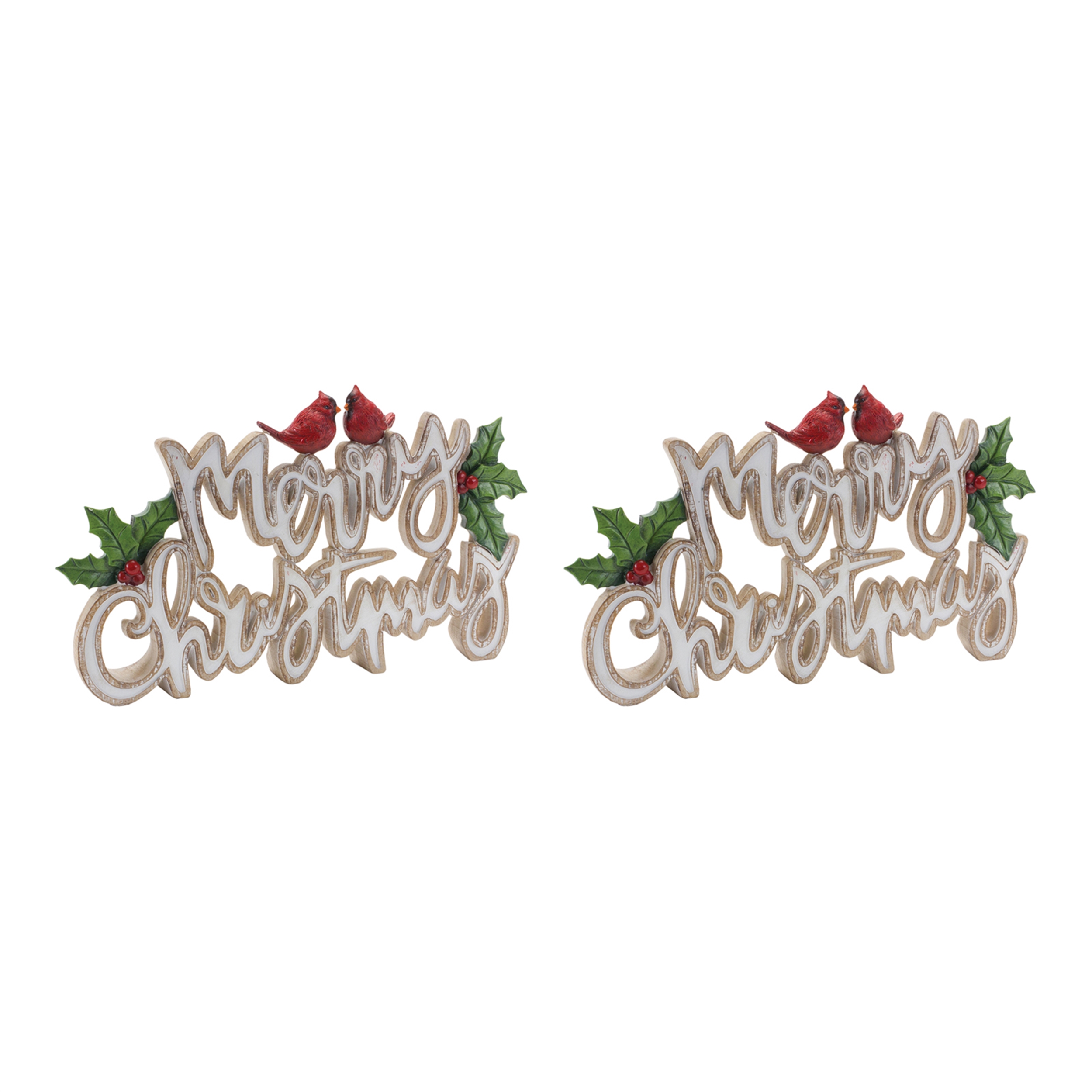 Merry Christmas w/Cardinals Sign (Set of 2) 12