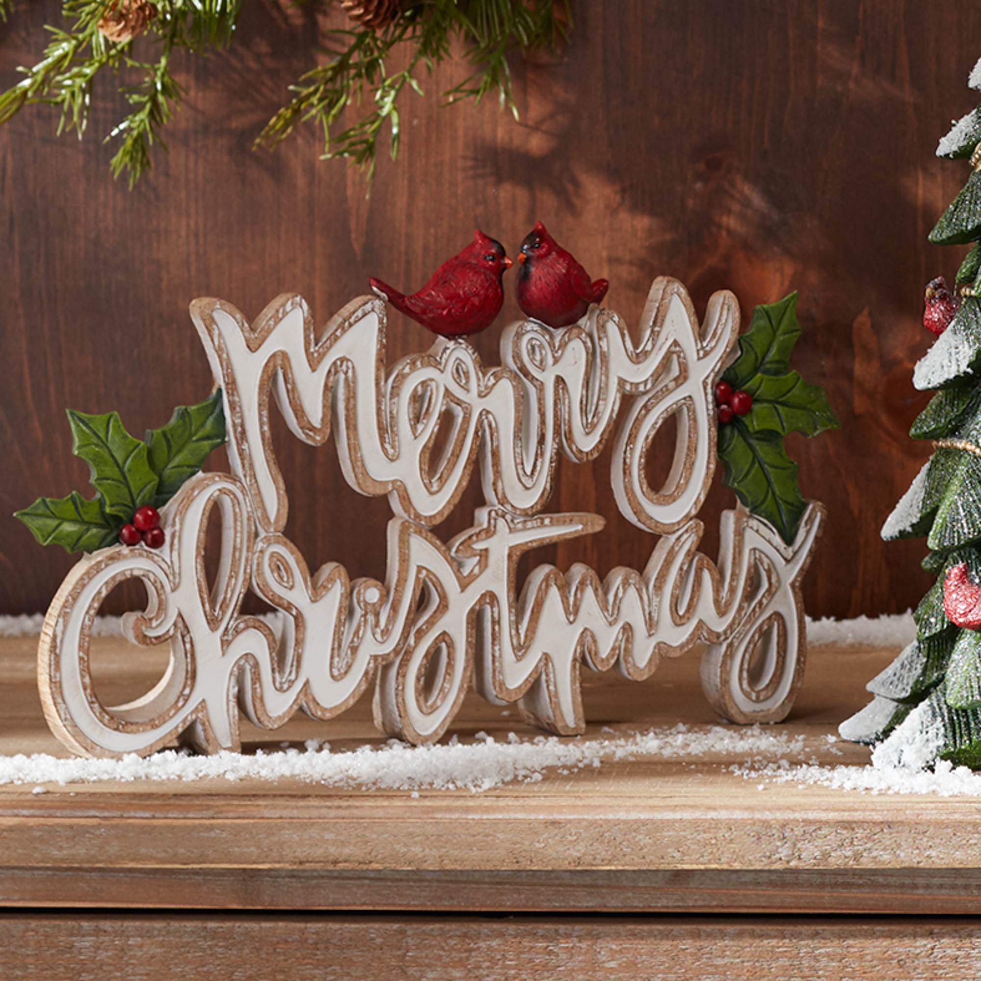 Merry Christmas w/Cardinals Sign (Set of 2) 12