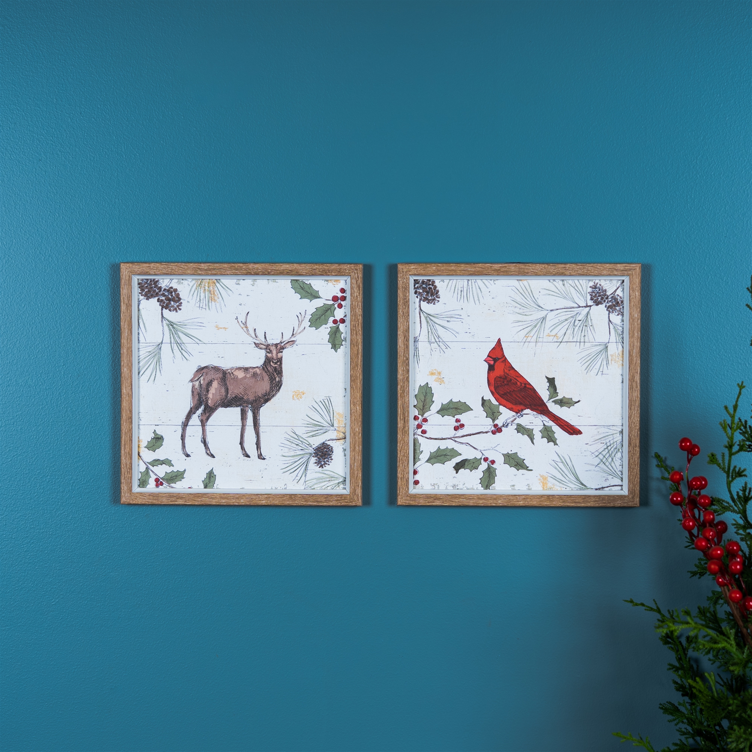 Deer and Cardinal Frame (Set of 2) 10.25