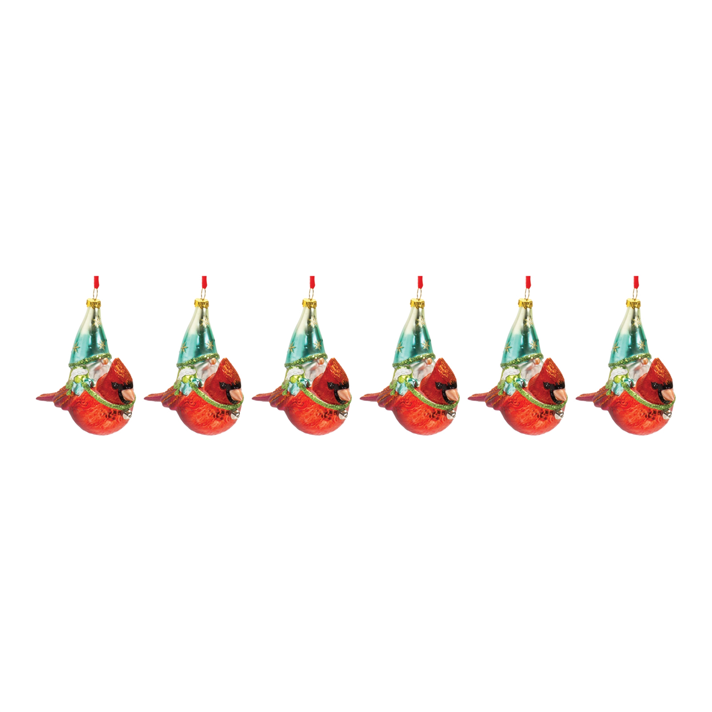 Gnome and Cardinal Ornament (Set of 6) 4.5