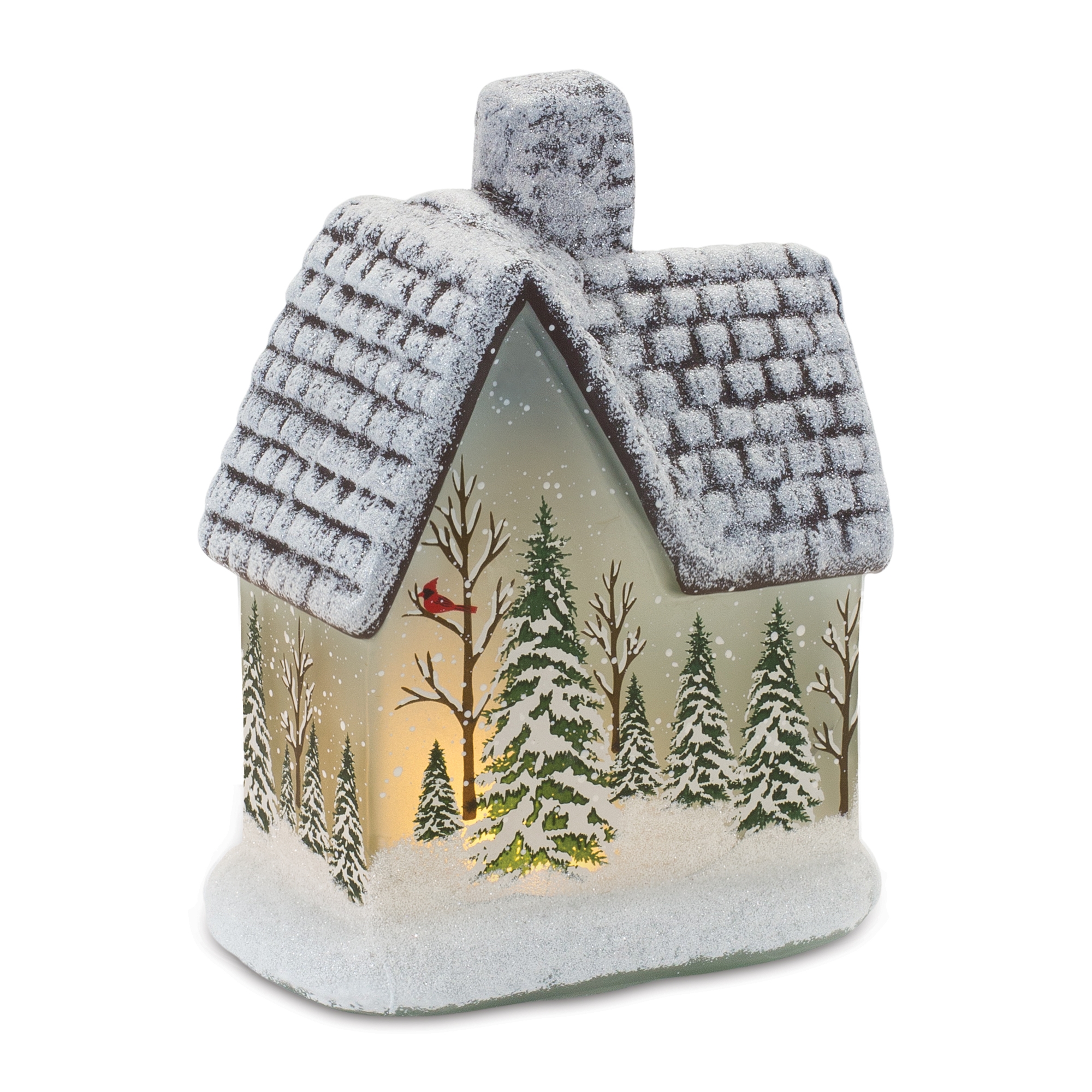 House w/Trees and Cardinal (Set of 2) 7.5