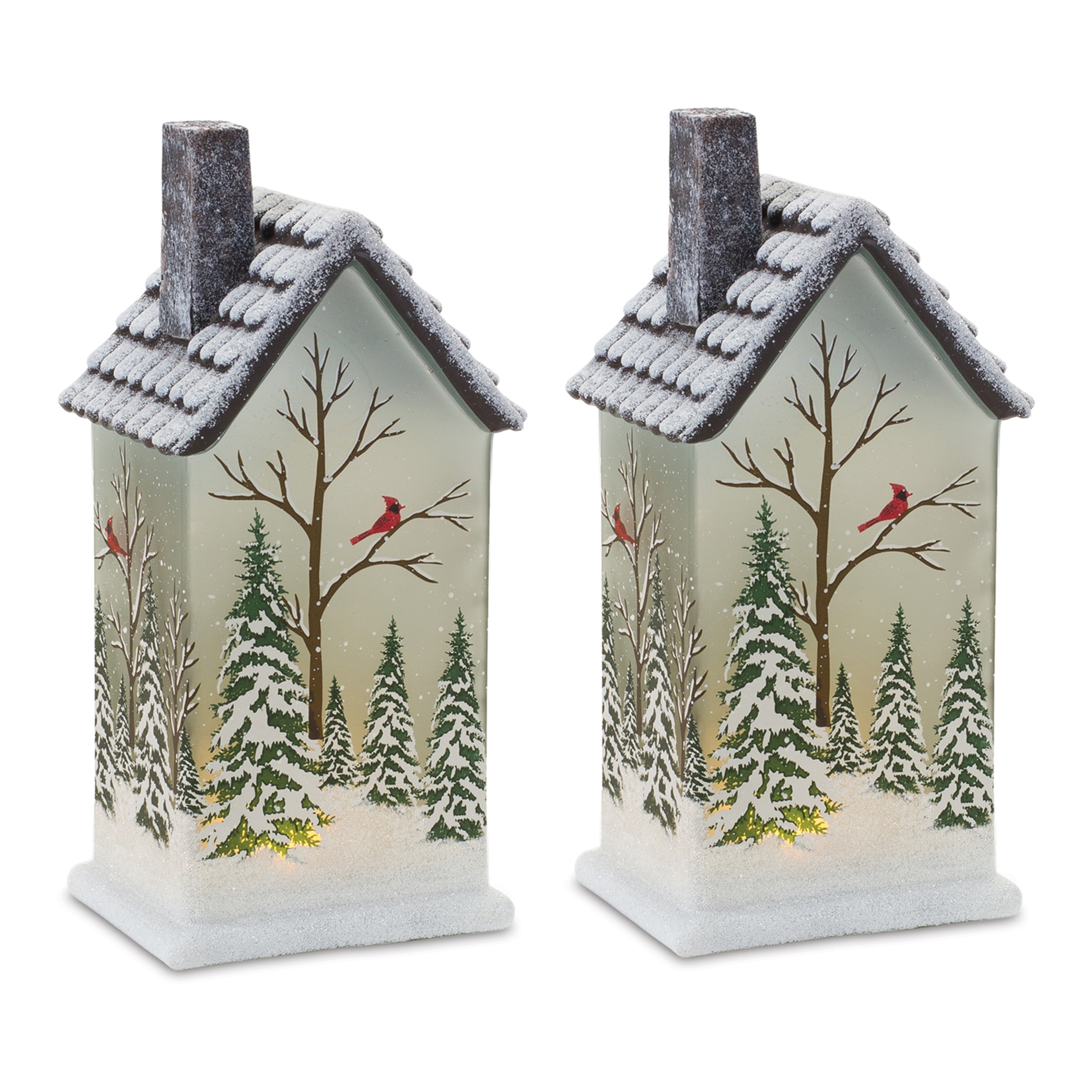 House w/Trees and Cardinal (Set of 2) 9