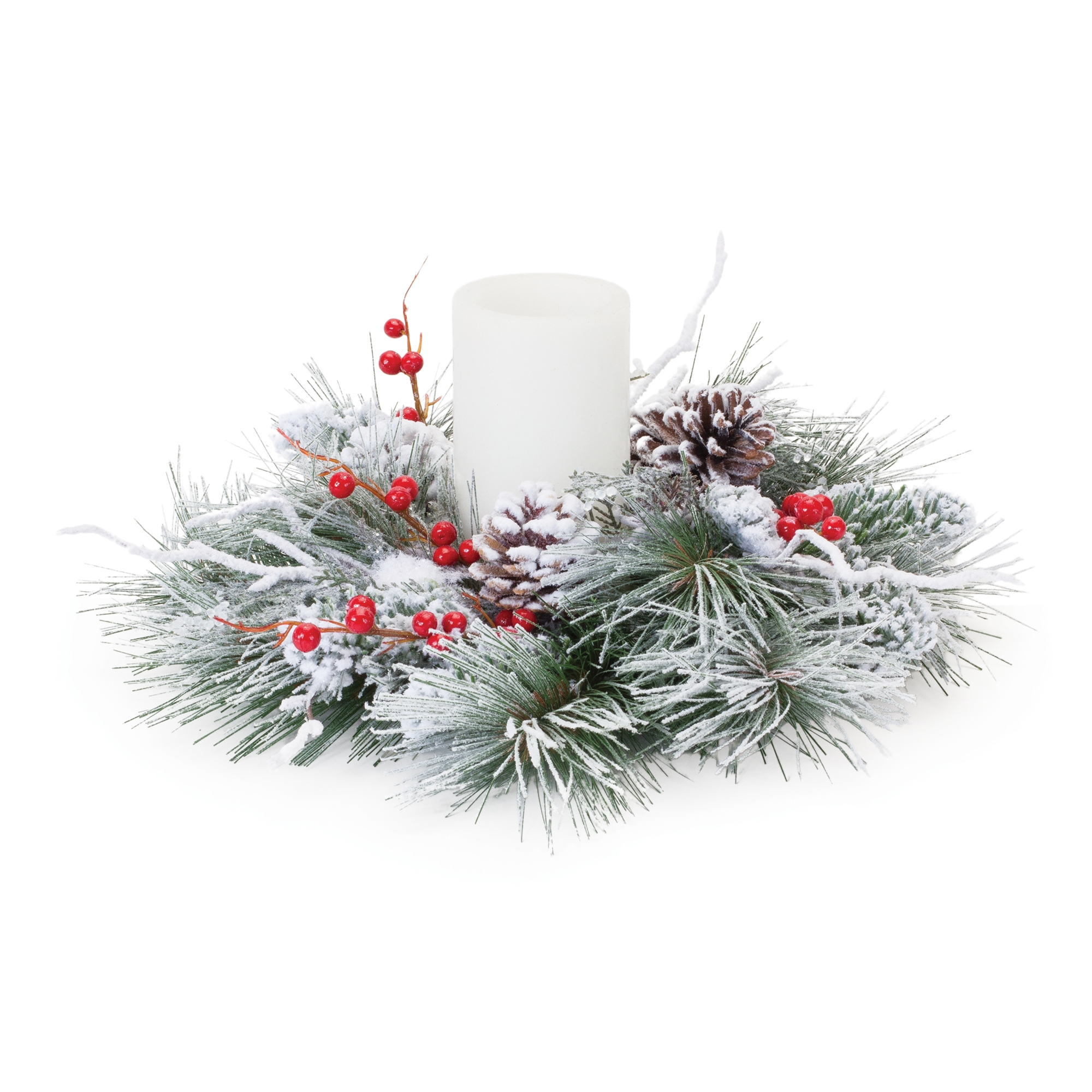 Snowy Pine w/Berry Candle Ring 15.5
