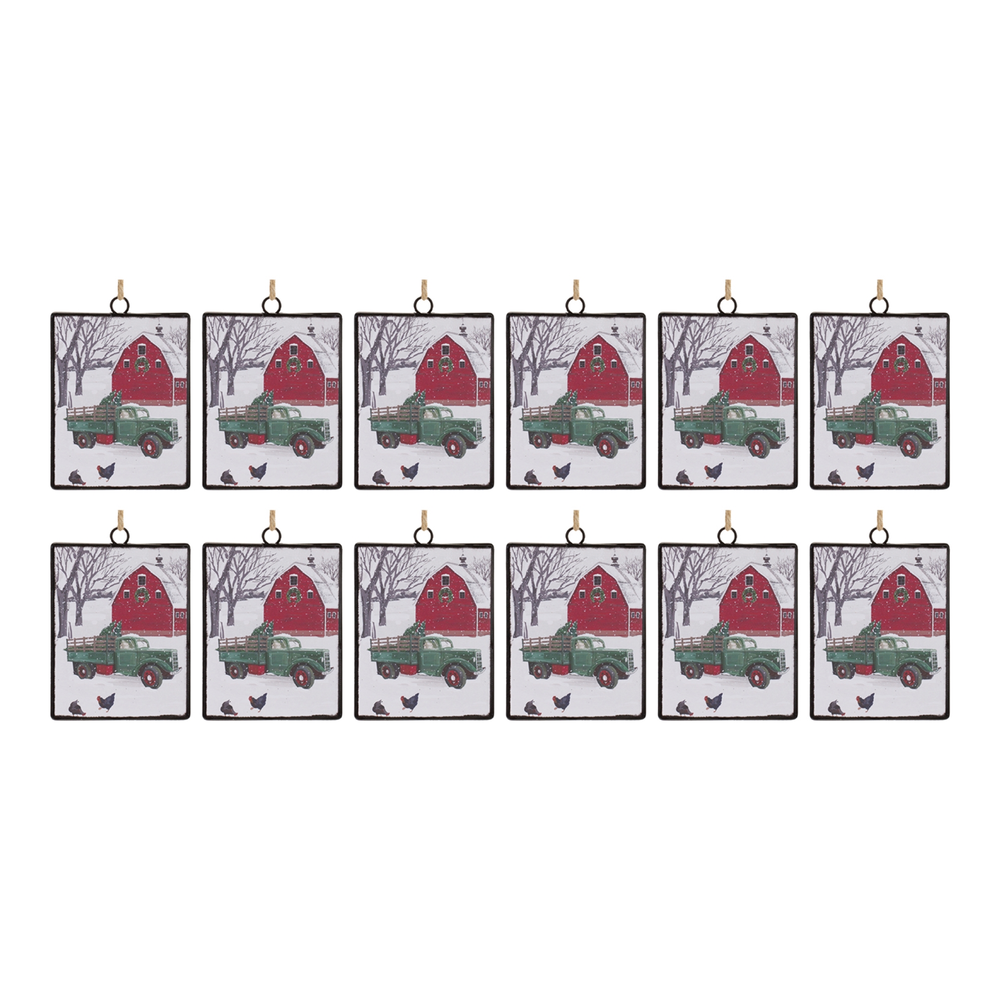 Truck and Barn Ornament (Set of 12) 6.25