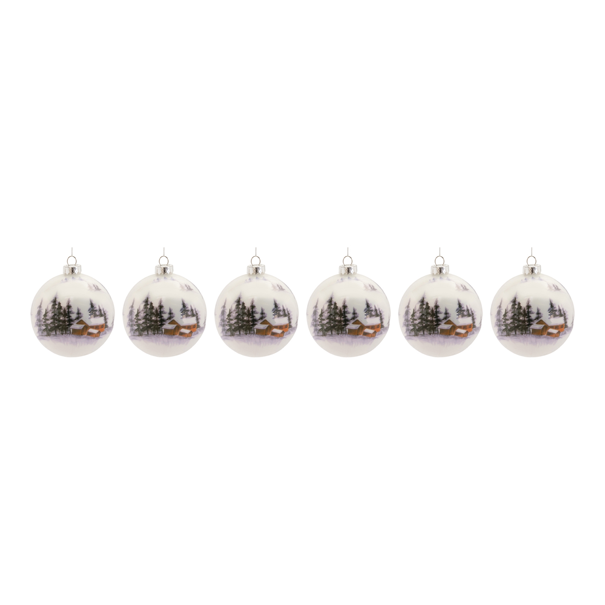 Ball Ornament w/Cabin (Set of 6) 4