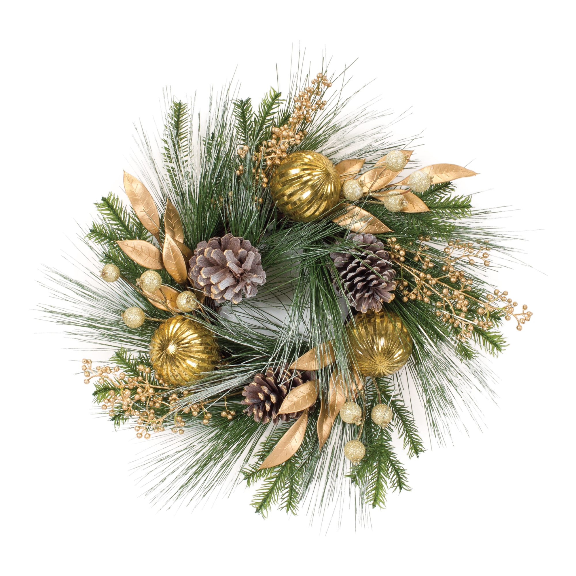 Pine Wreath w/Bay Leaf & Ornament 21.5