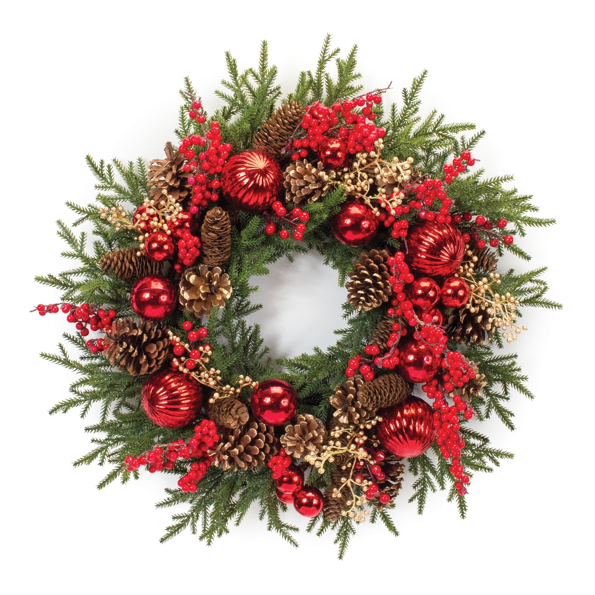 Pine Wreath w/Berry & Ornament 26