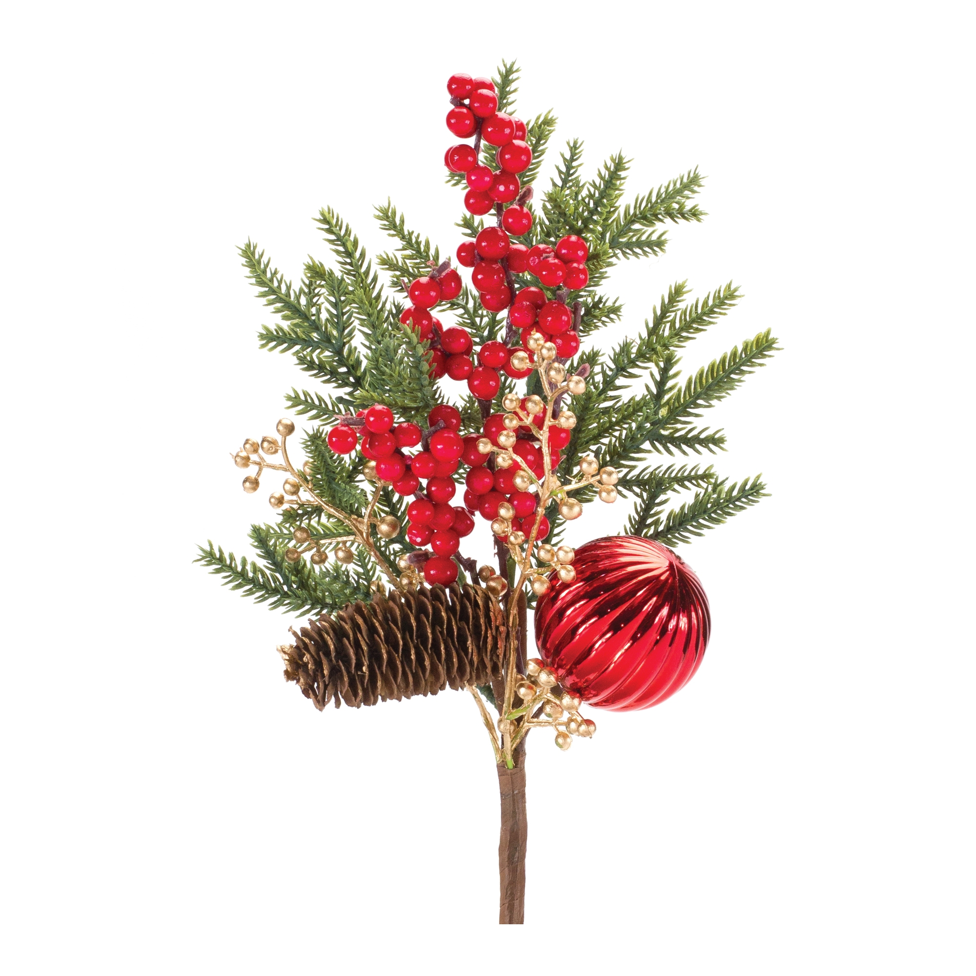 Pine Spray w/Berry & Ornament (Set of 2) 16