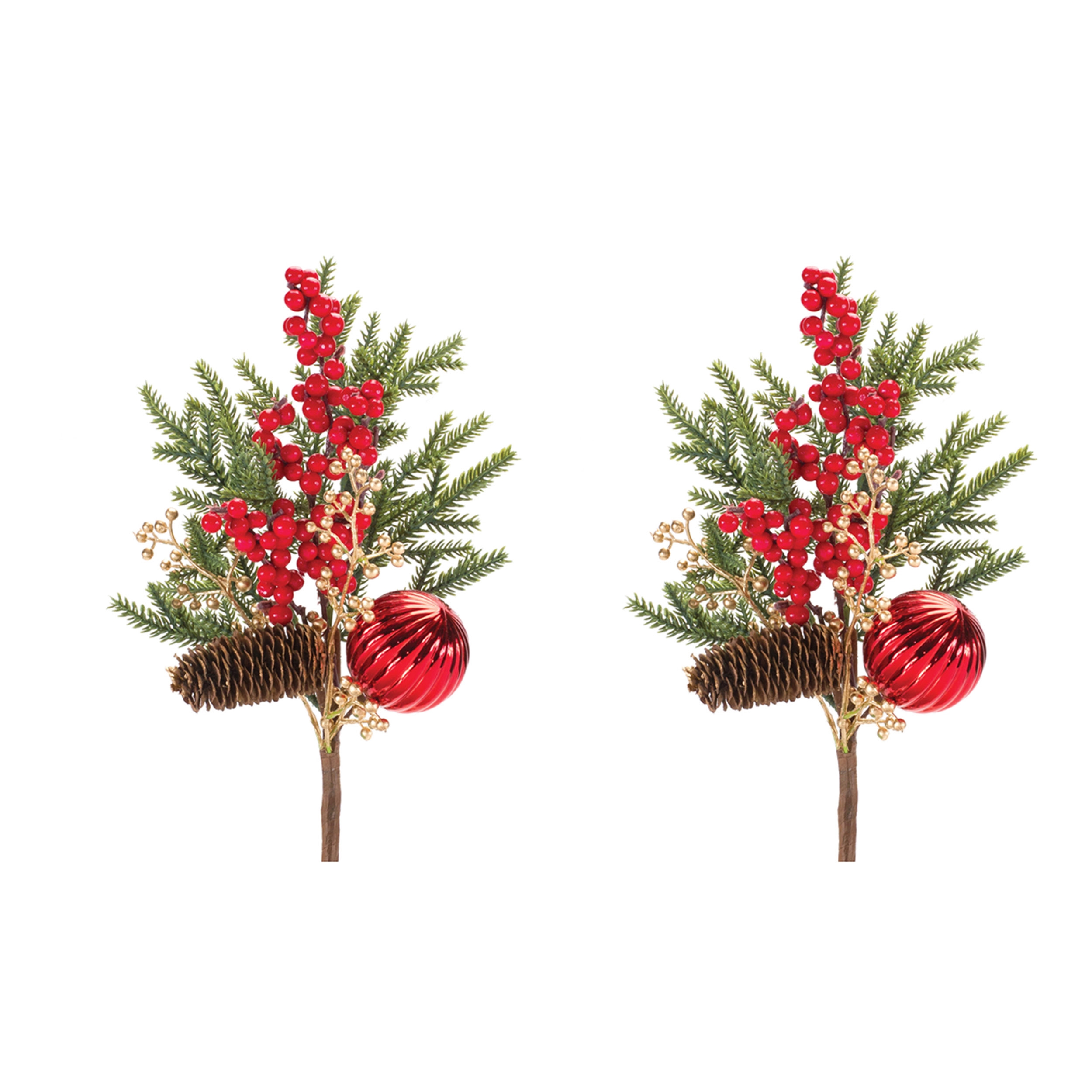 Pine Spray w/Berry & Ornament (Set of 2) 16