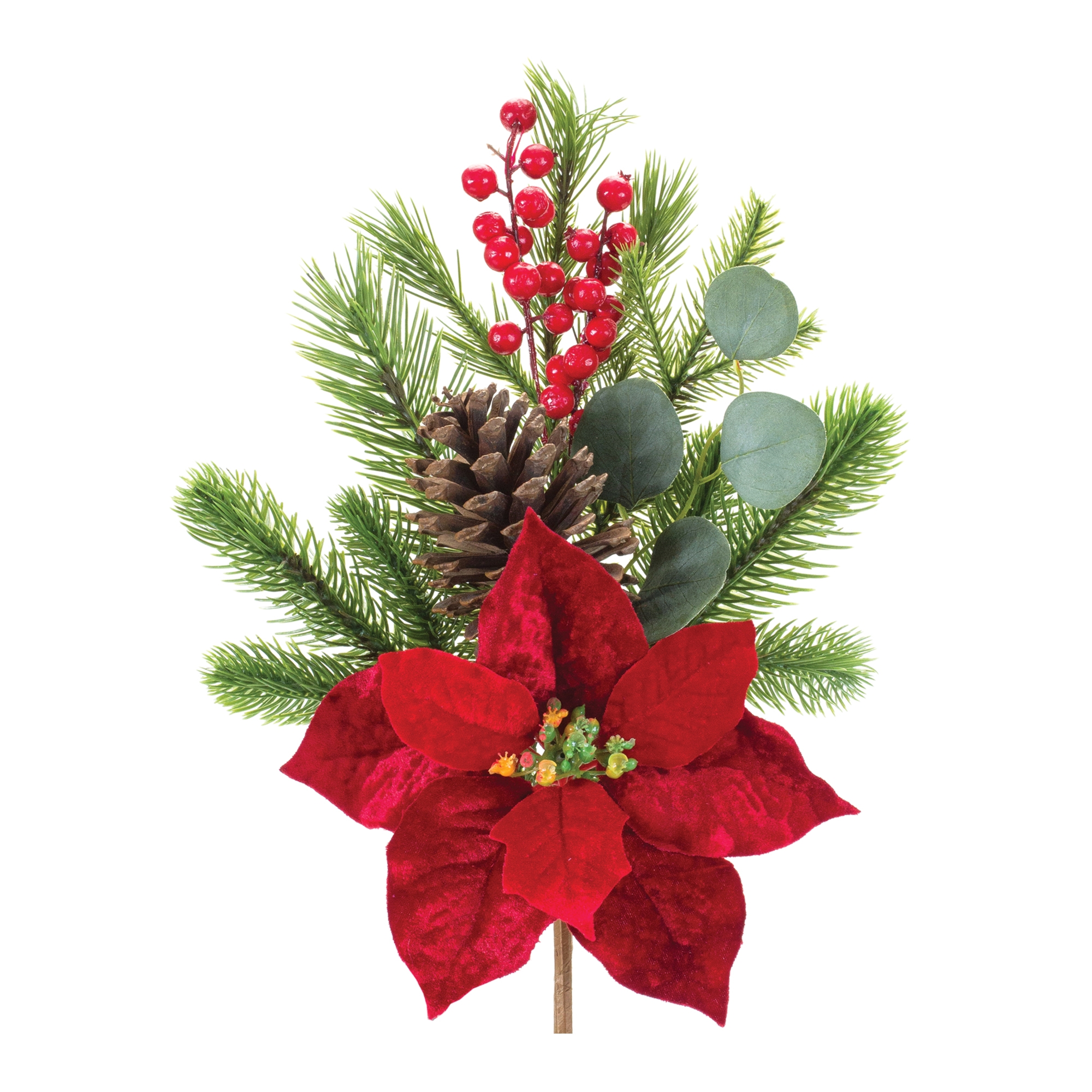 Poinsettia & Pine Spray (Set of 6) 18.5
