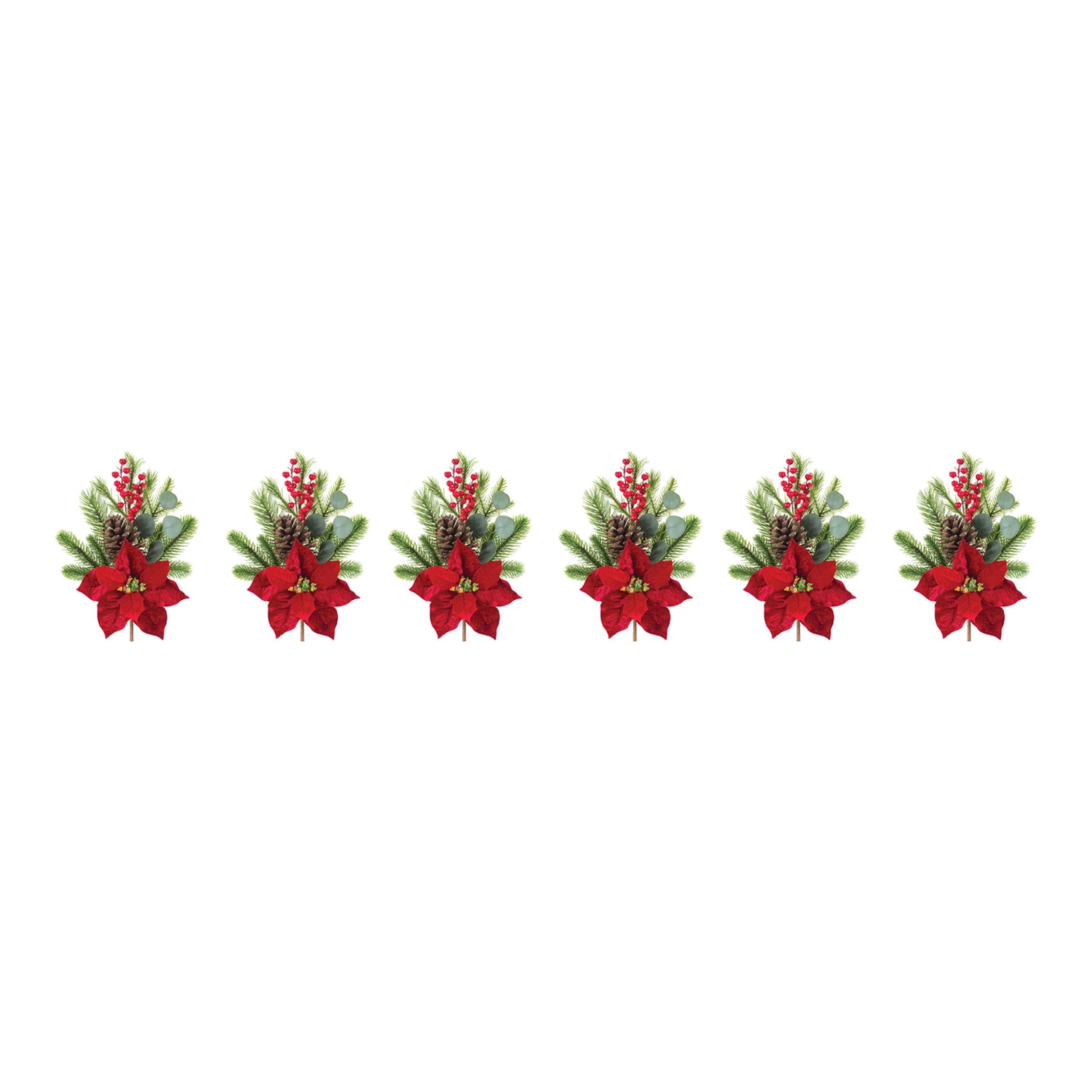 Poinsettia & Pine Spray (Set of 6) 18.5